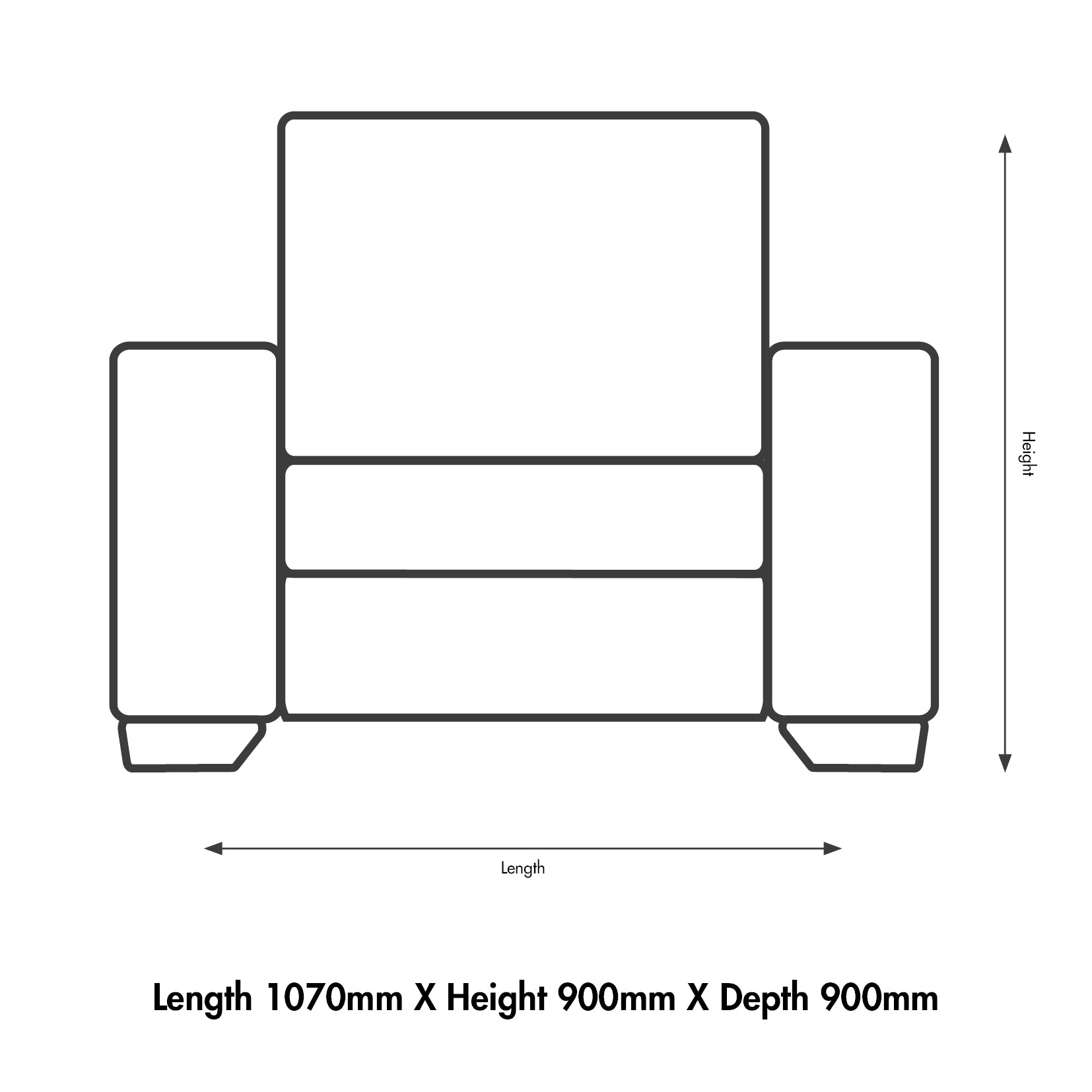 Measurement chart for Chester 1 Seater Leather Recliner Chair