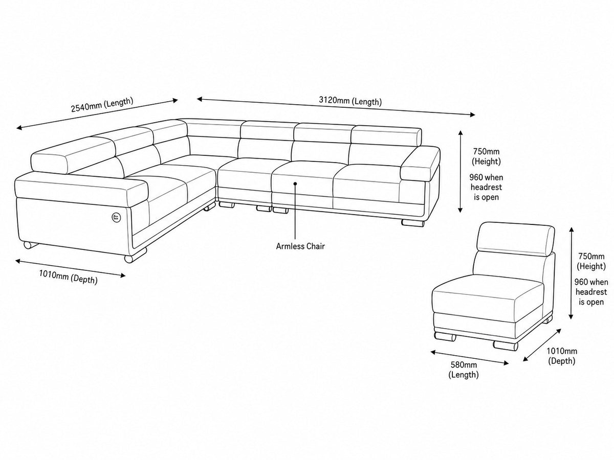 Tobago 5 Seater Leather L Shape Couch