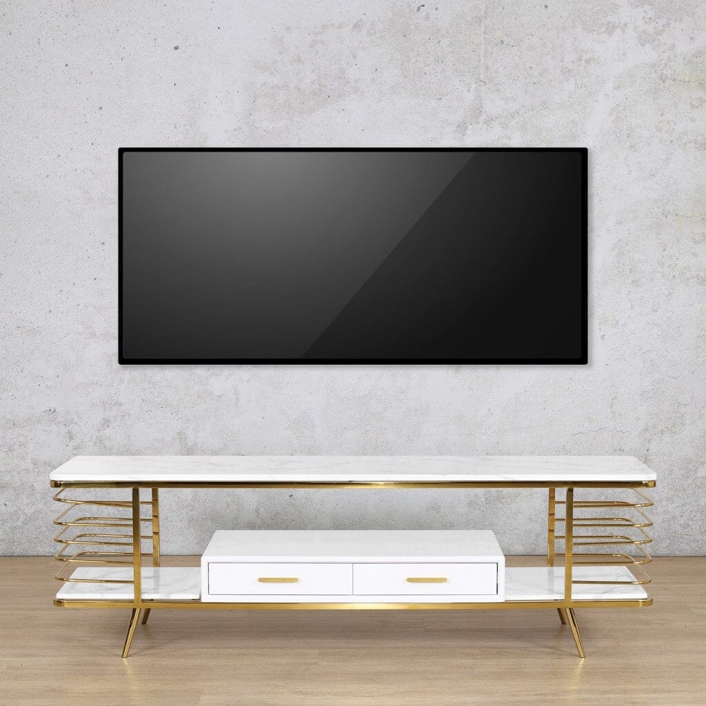 Alba TV/Plasma Gold Coffee Table Leather Gallery Stainless Steel Gold | TV Stands For Sale | TV Unit | TV Units For Sale | TV Stands