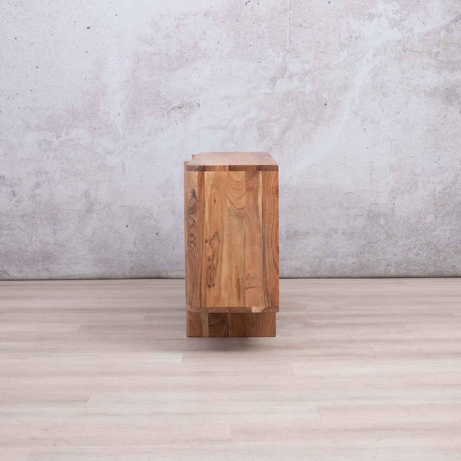 Leather Gallery Baltic Sideboard in Acacia wood, showing the natural wood grain and clean rectangular profile.