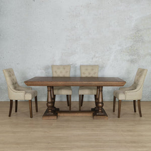 Charlotte Fluted Wood Top & Duchess 6 Seater Dining Set Dining room set Leather Gallery Antique Dark Oak 
