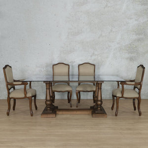 Charlotte Glass Top & Duke 6 Seater Dining Set Dining room set Leather Gallery Antique Dark Oak 