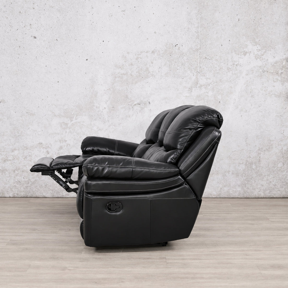 Geneva 3 Seater Leather Recliner Suite - Leather Recliner | Black
