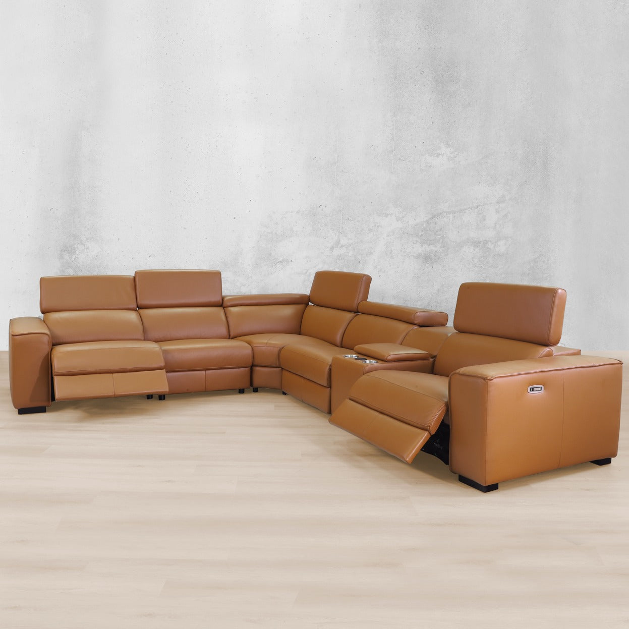 Houston Leather Recliner Corner Couches - Tan, with 3 power recliners and adjustable headrests. | Leather Gallery Corner Couches, leather corner couch, corner couch with recliner, l shaped couches south africa