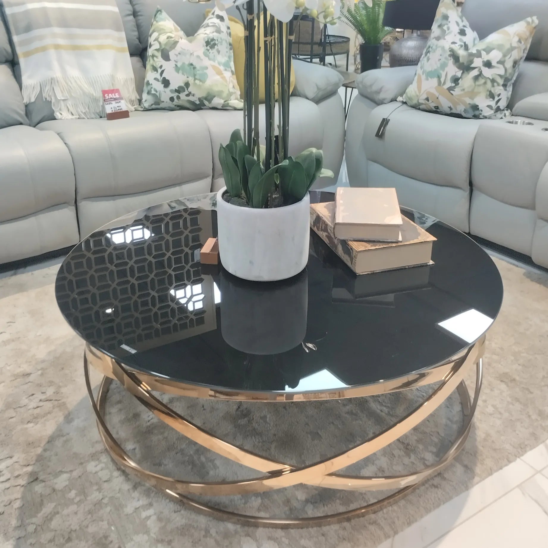 Crystal Rose Gold Glass Coffee Table - Warehouse Clearance Coffee Table Leather Gallery 