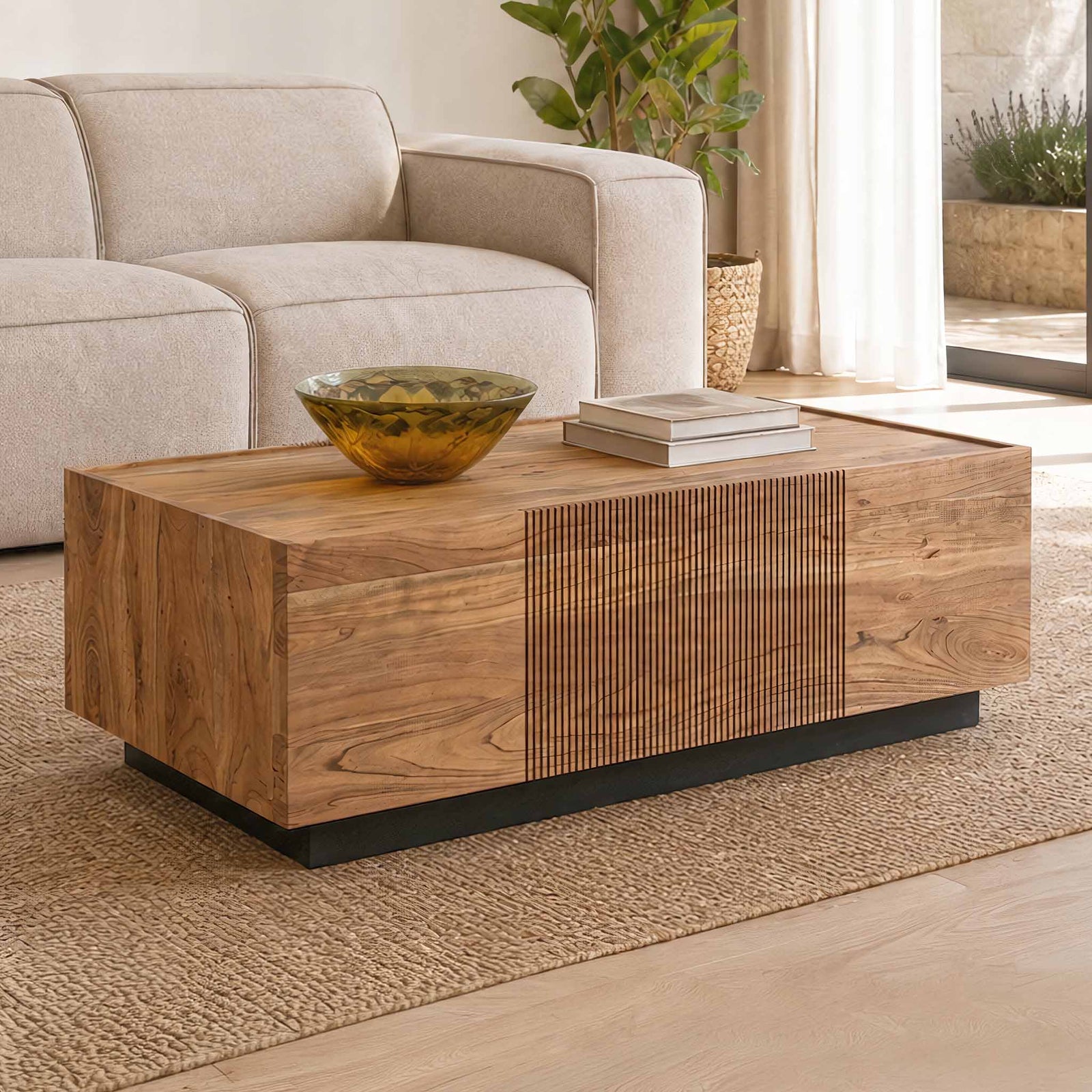 angle view of leather gallery's lazlo coffee table