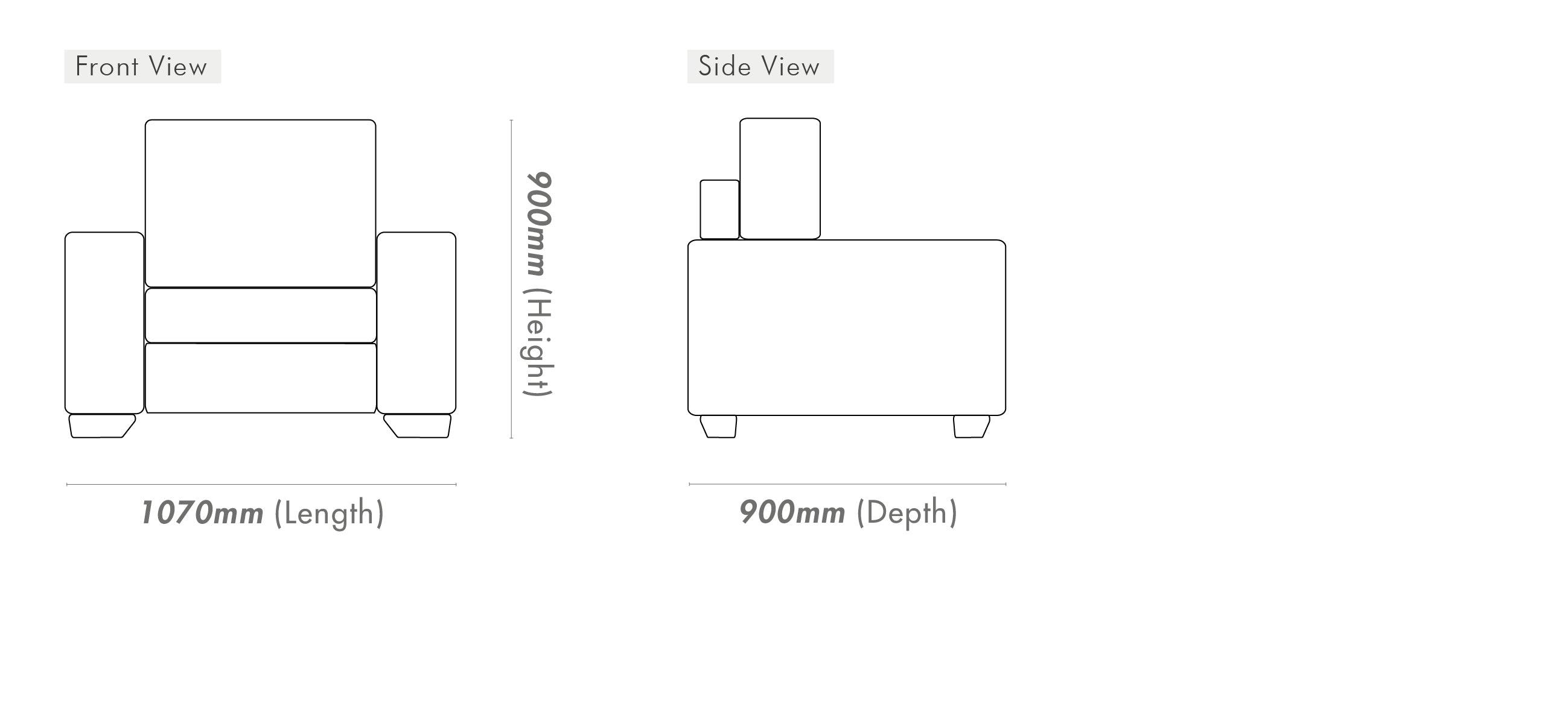Measurement chart for Stanford 1 Seater Leather Sofa