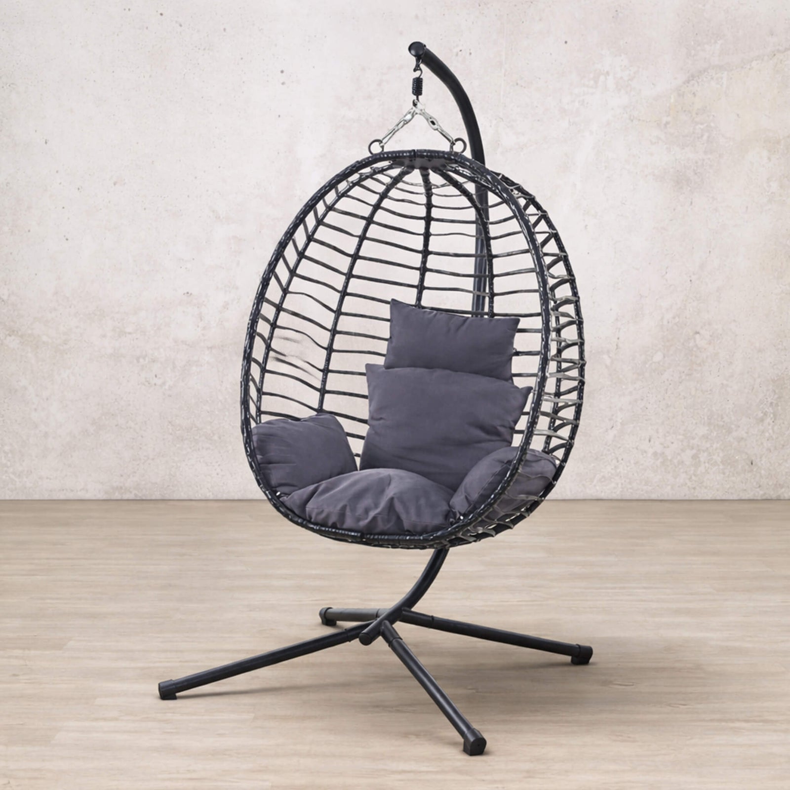 Quinn Hanging Chair - Dark Grey, front view | hanging chairs, hanging chairs for sale, outdoor chairs, egg chair, outdoor furniture