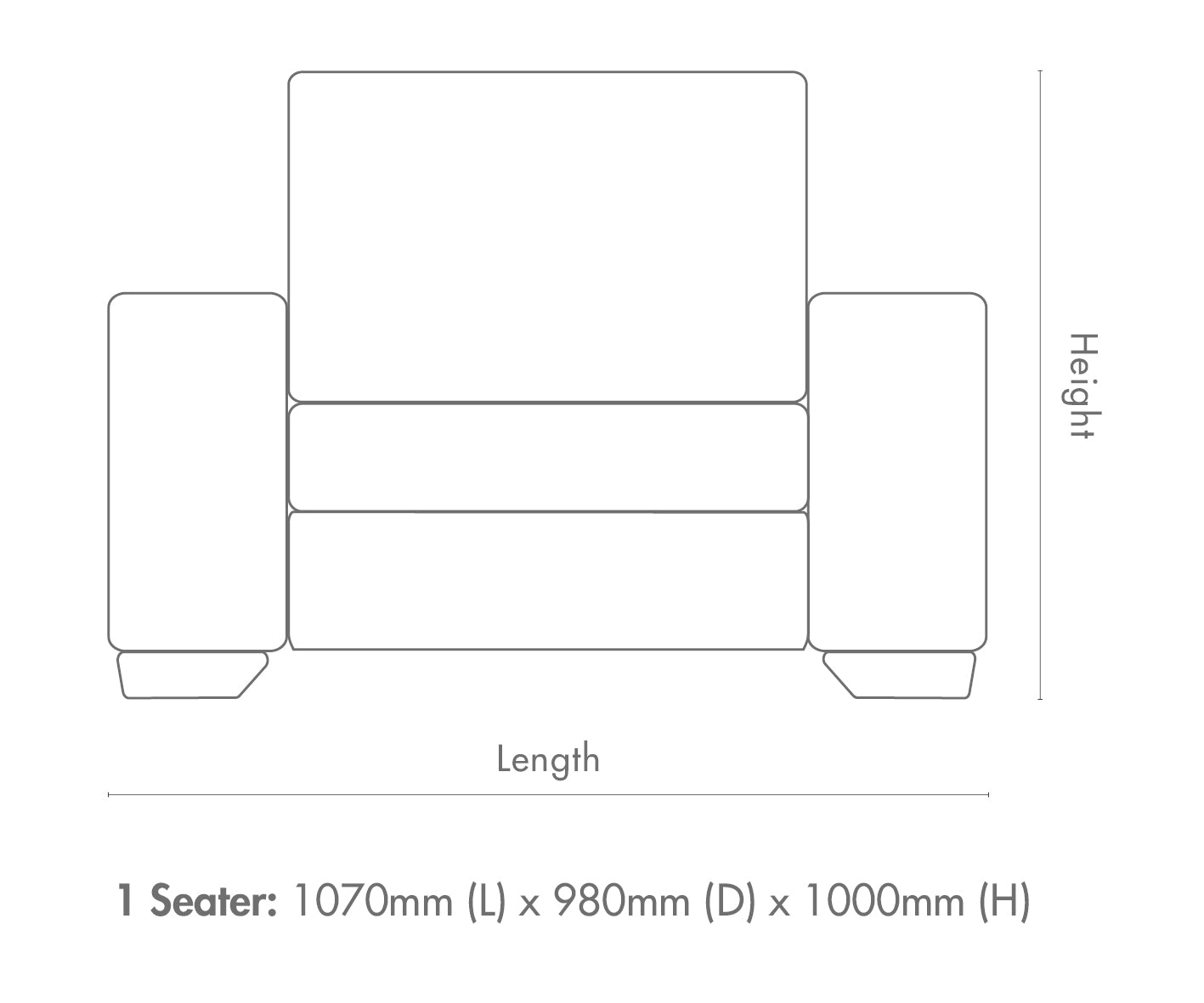 Measurement chart for Rome Fabric 1 Seater Sofa