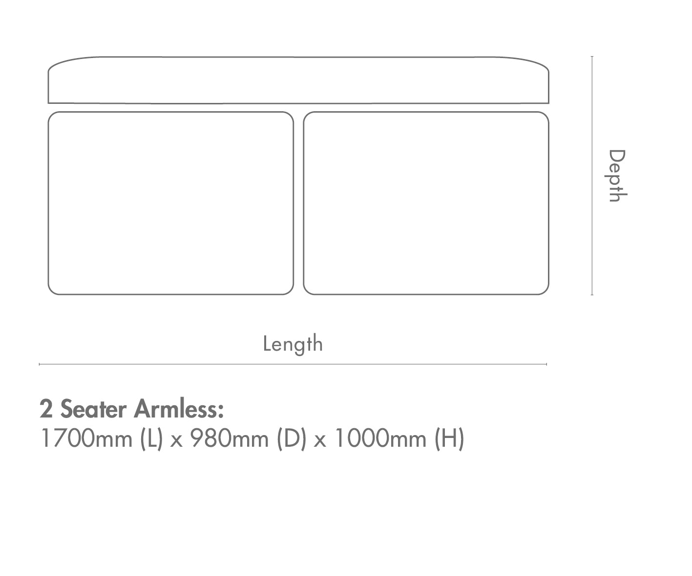 Measurement chart for Rome Leather Armless - 2 Seater