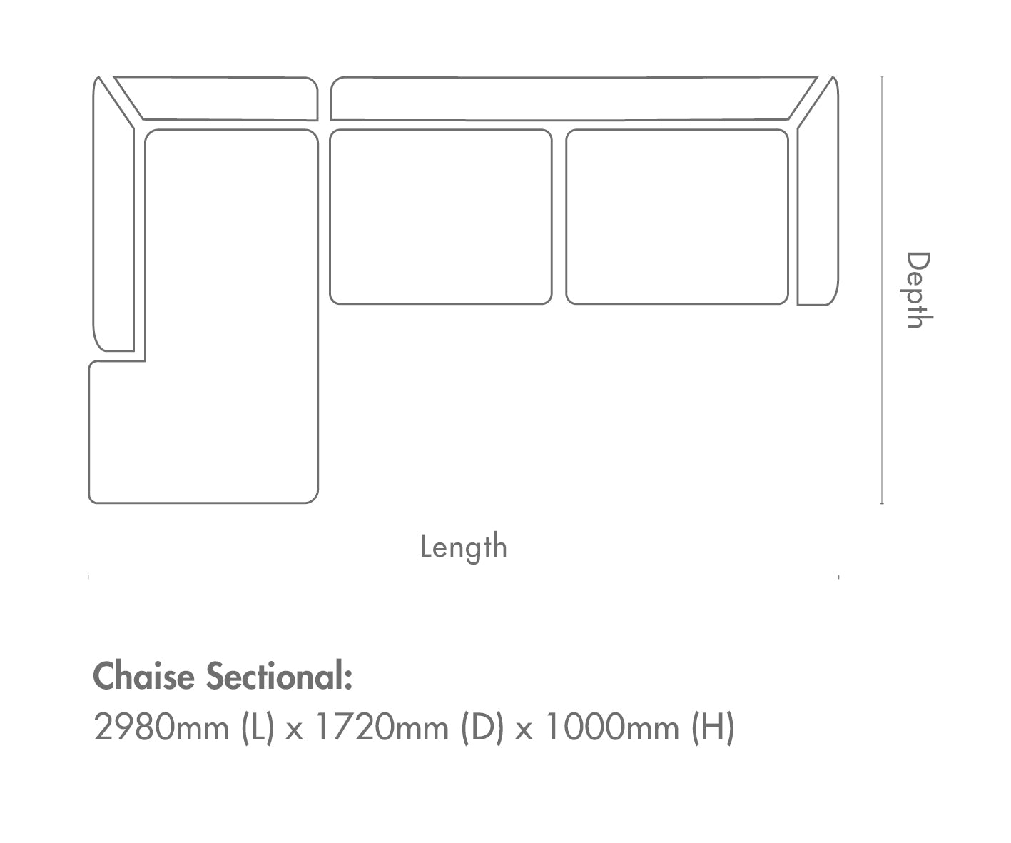 Measurement chart for Rome Leather Sofa Chaise Sectional - LHF