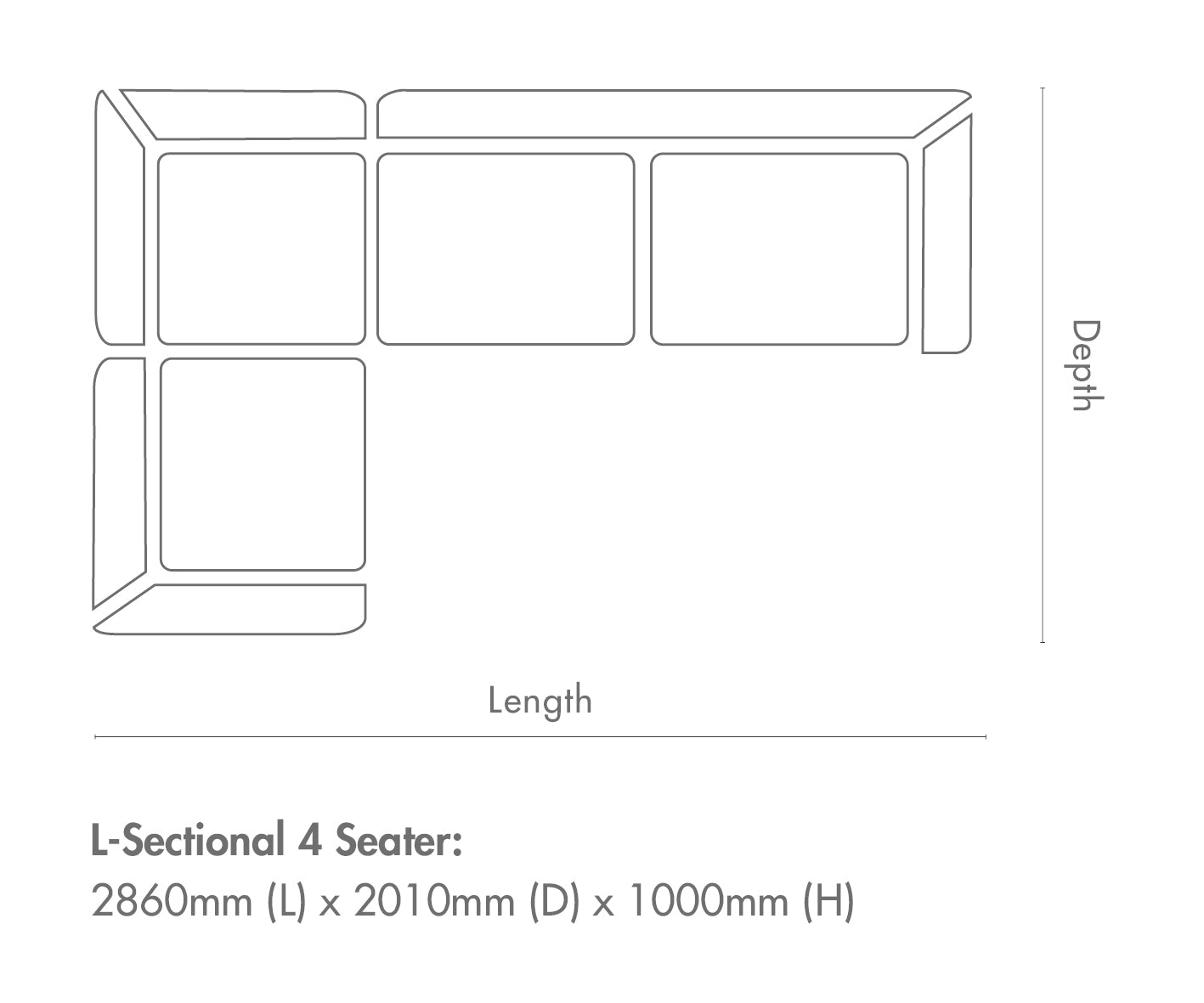 Measurement chart for Rome 4 Seater L-Shape Sofa - LHF