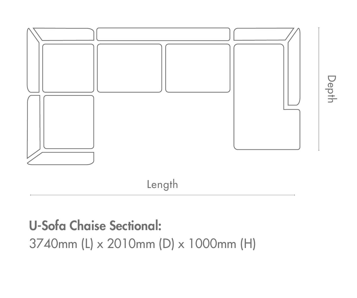 Measurement chart for Rome Leather U-Sofa Chaise Sectional - RHF