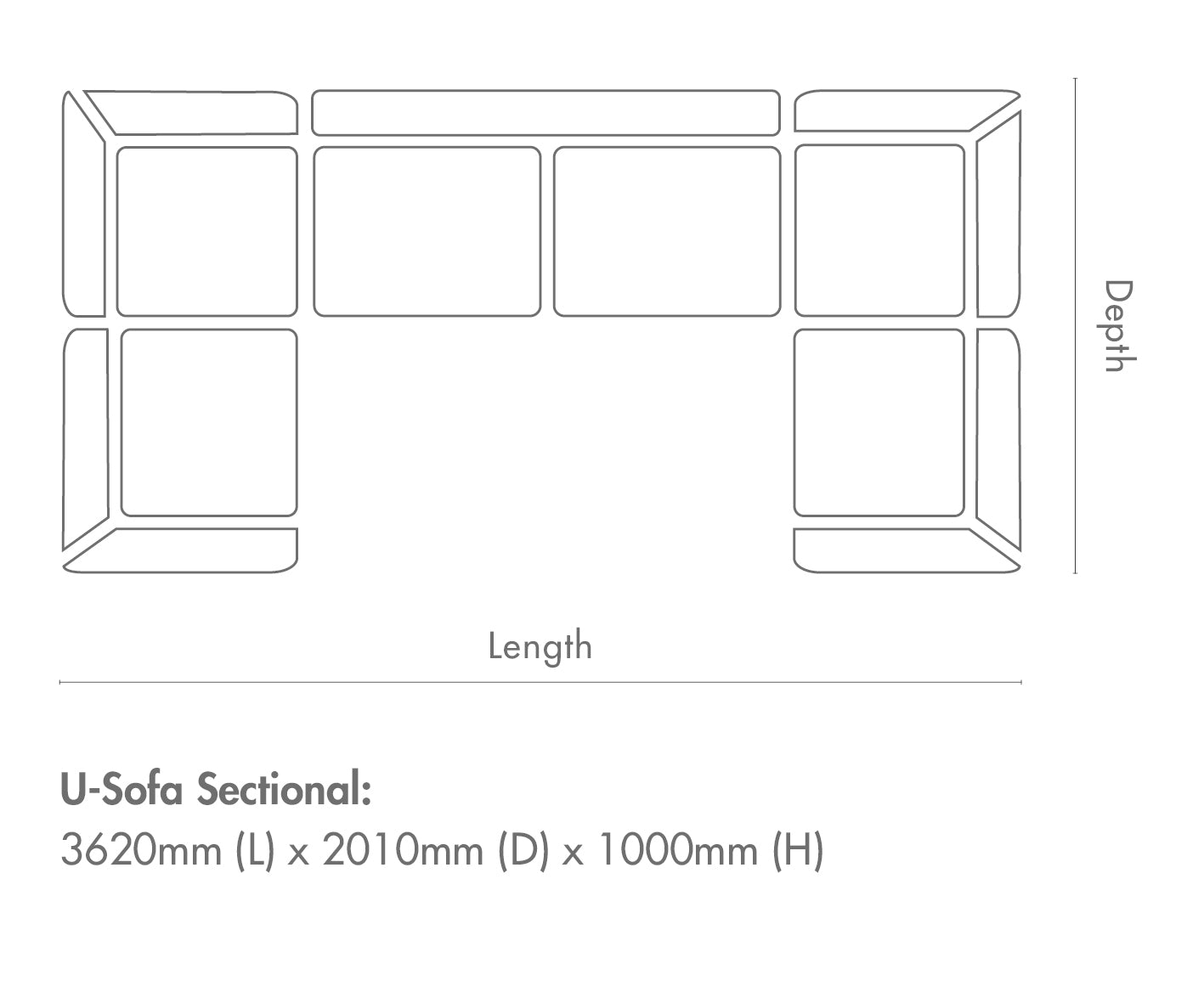 Measurement chart for Rome Fabric U-Sofa Sectional