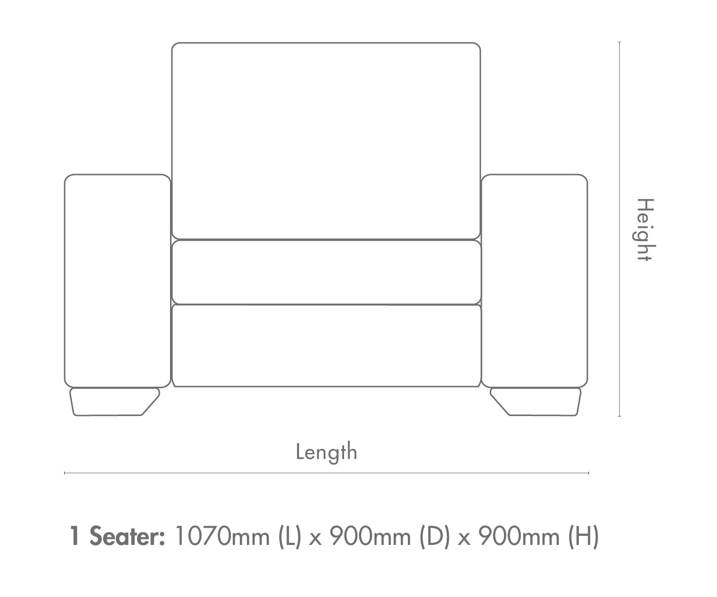 Measurement chart for Stanford 1 Seater Fabric Sofa