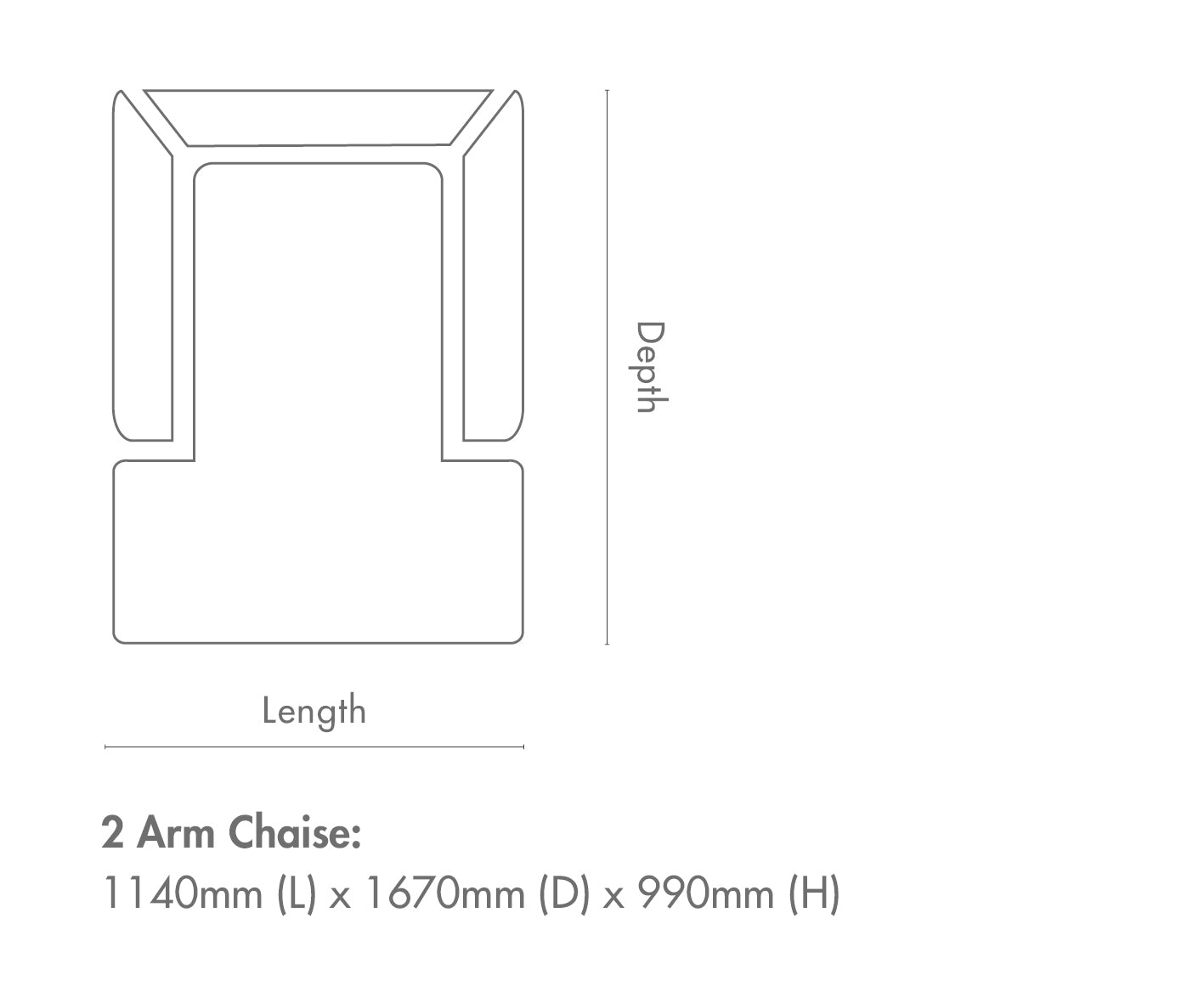 Measurement chart for Stanford Leather 2 Arm Chaise
