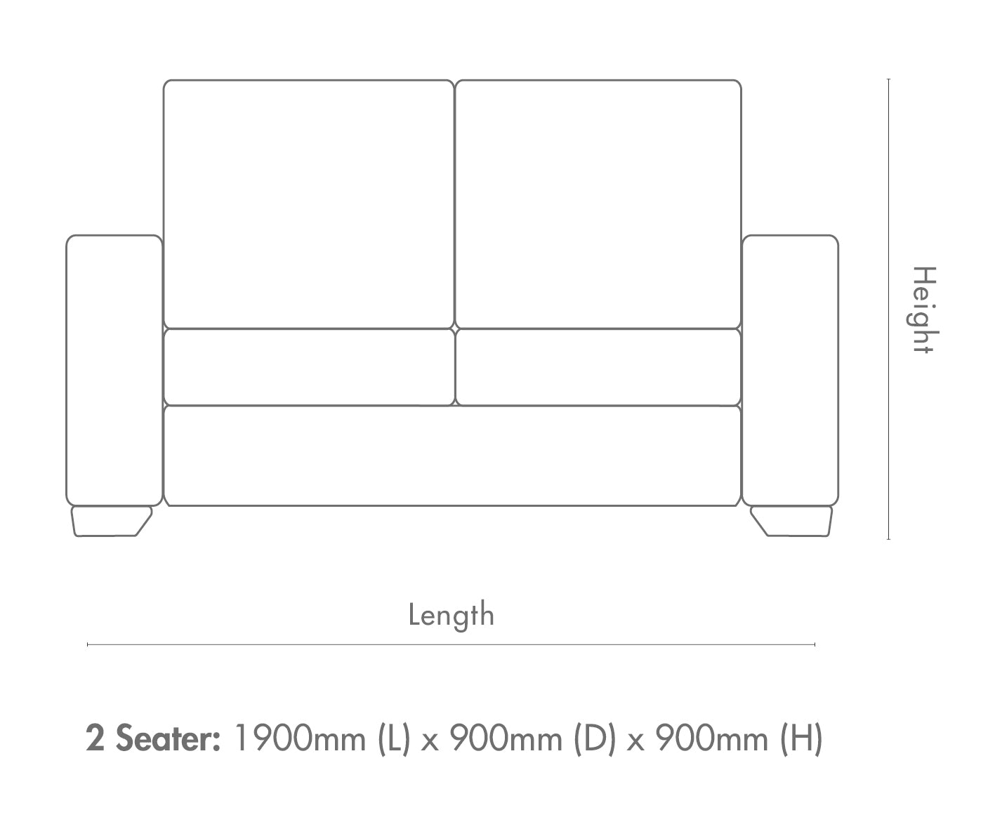 Measurement chart for Stanford 2 Seater Leather Sofa