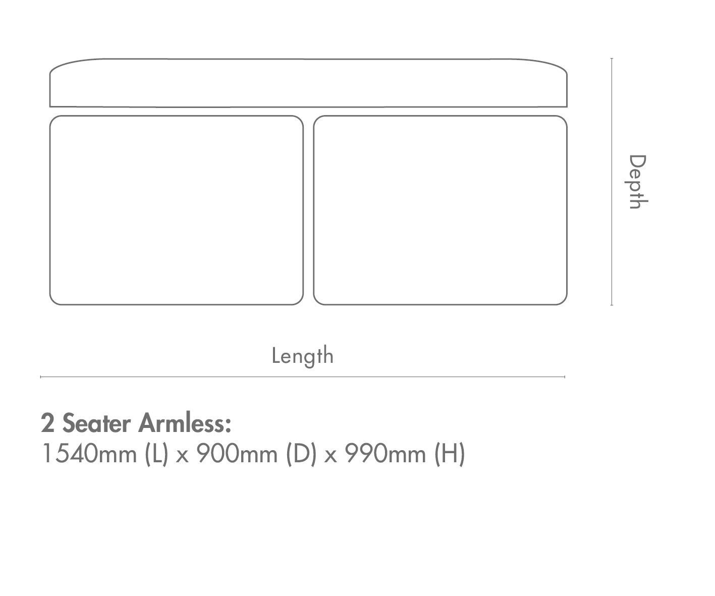 Measurement chart for Stanford Fabric Armless 2 Seater