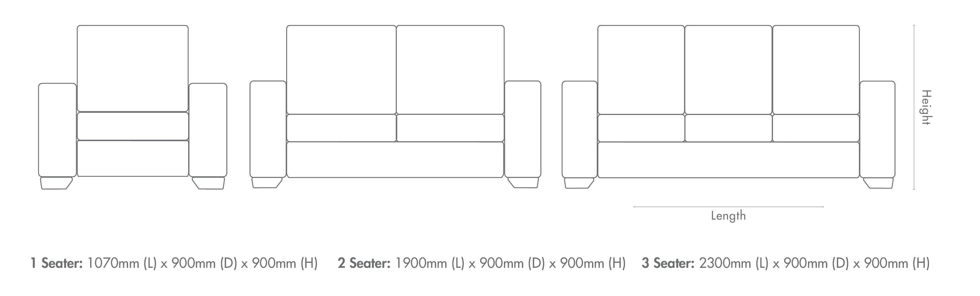 Measurement chart for Stanford 3+2+1 Fabric Sofa Suite
