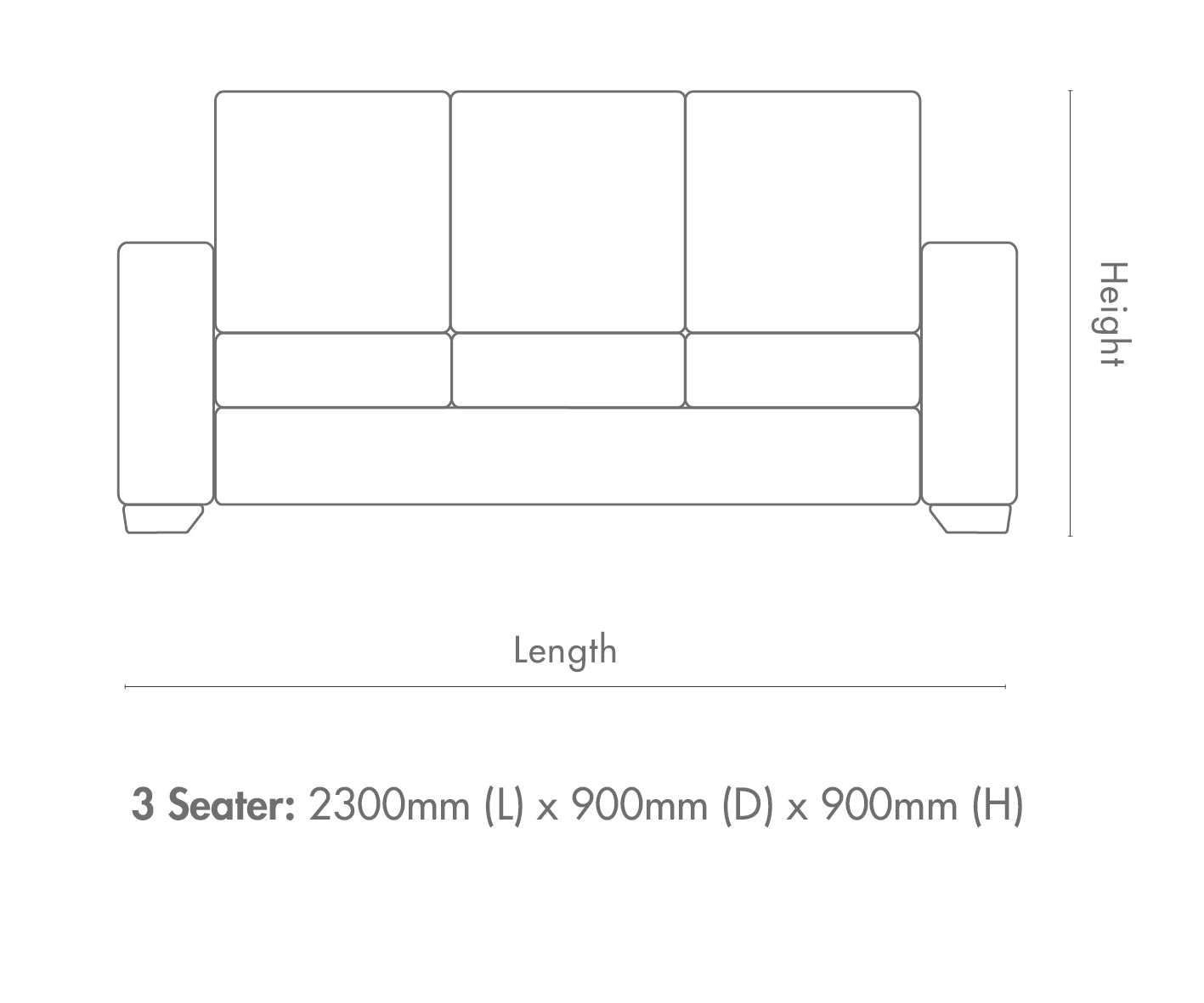 Measurement chart for Stanford 3 Seater Leather Sofa