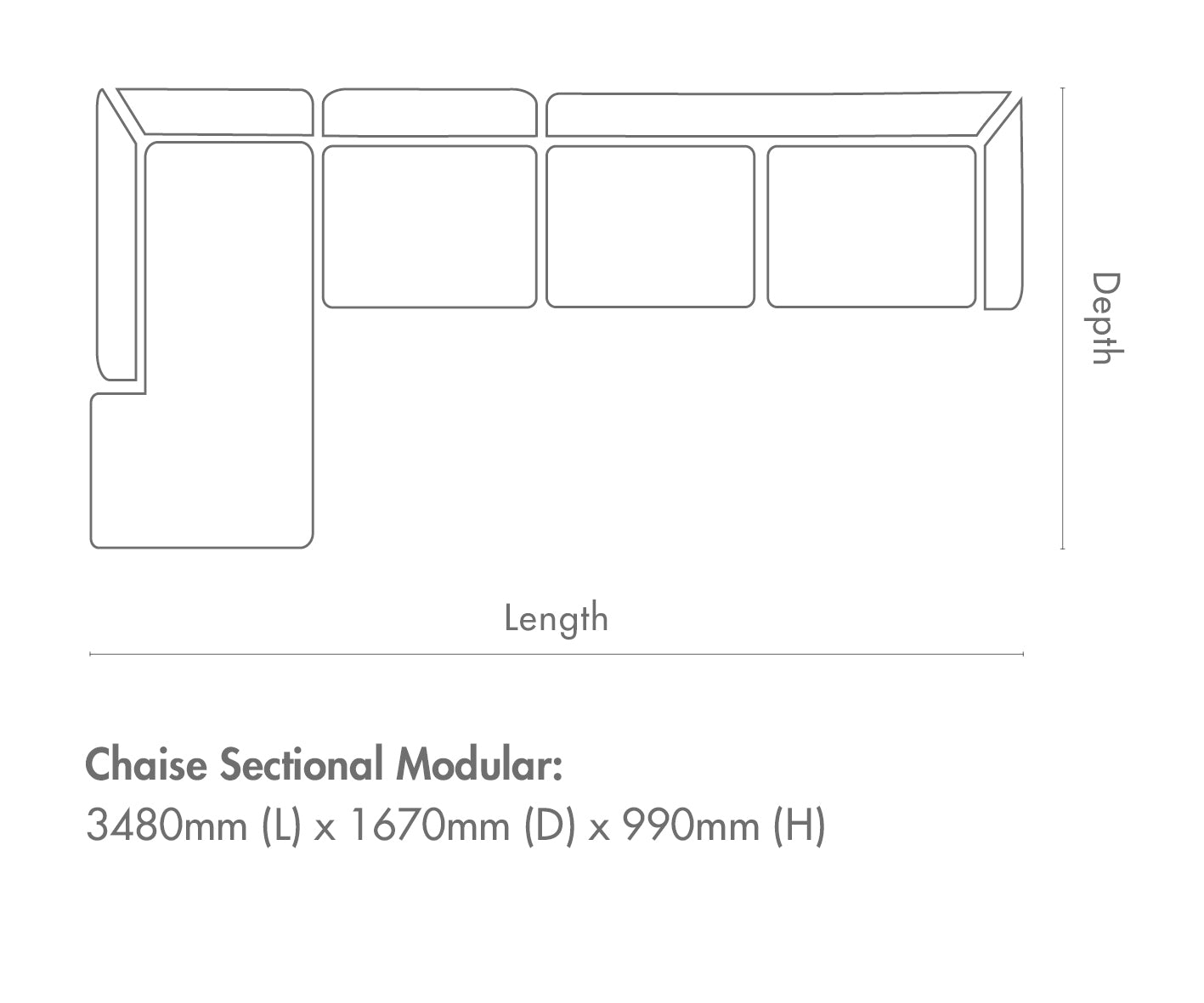 Measurement chart for Stanford Leather Modular Sofa Chaise - LHF