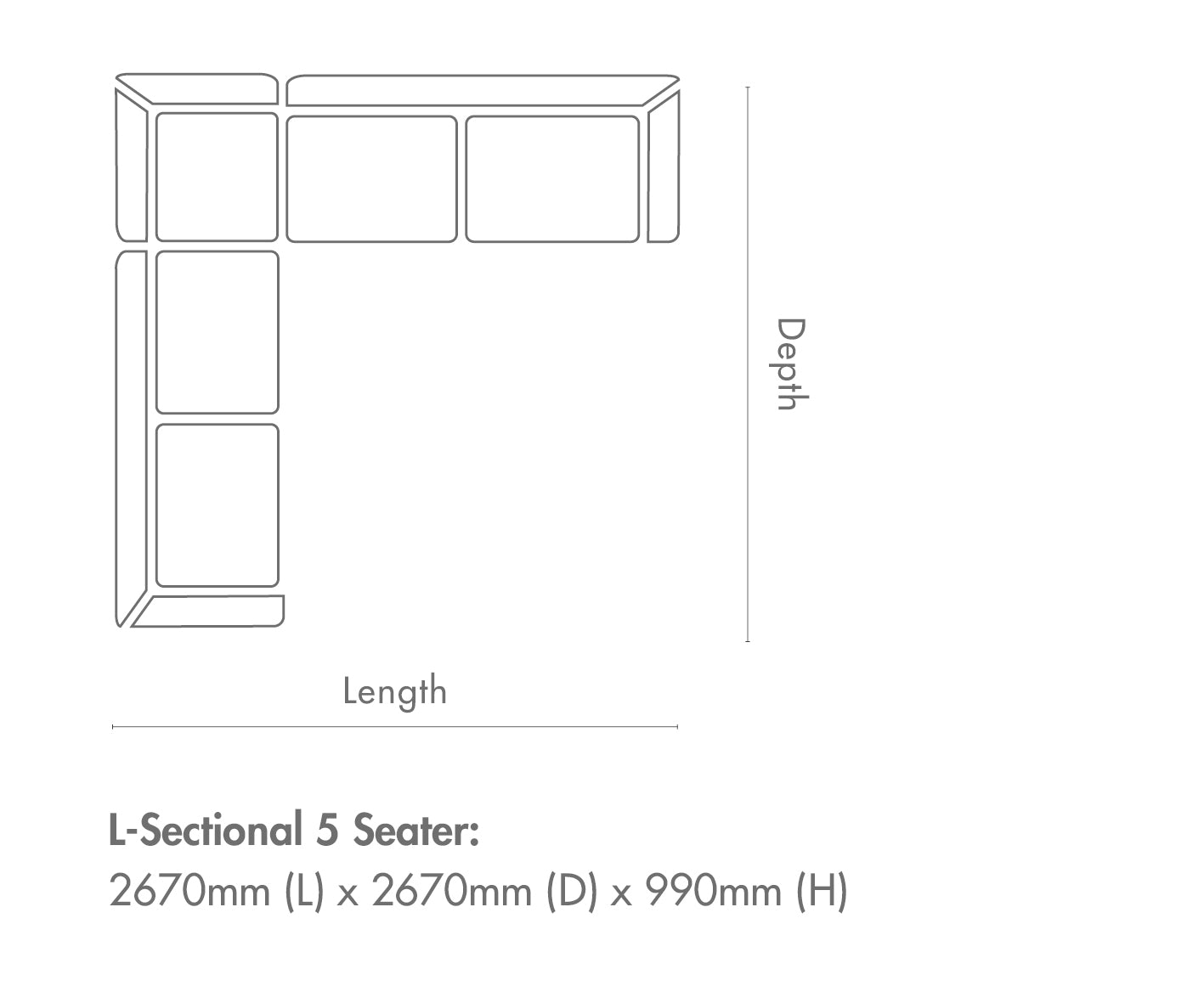 Measurement chart for Stanford Fabric L-Sectional 5 Seater