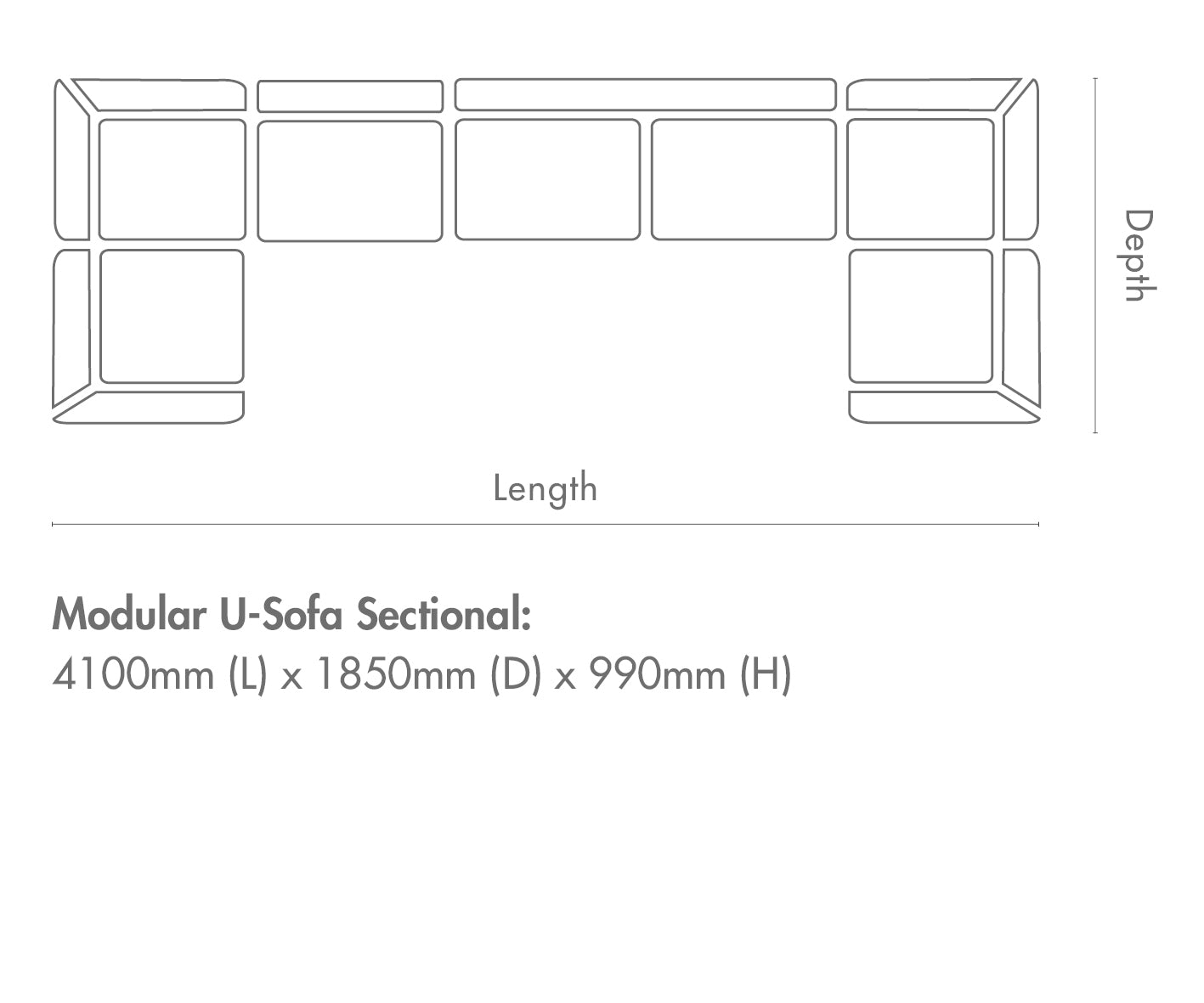 Measurement chart for Stanford Leather Modular U-Sofa