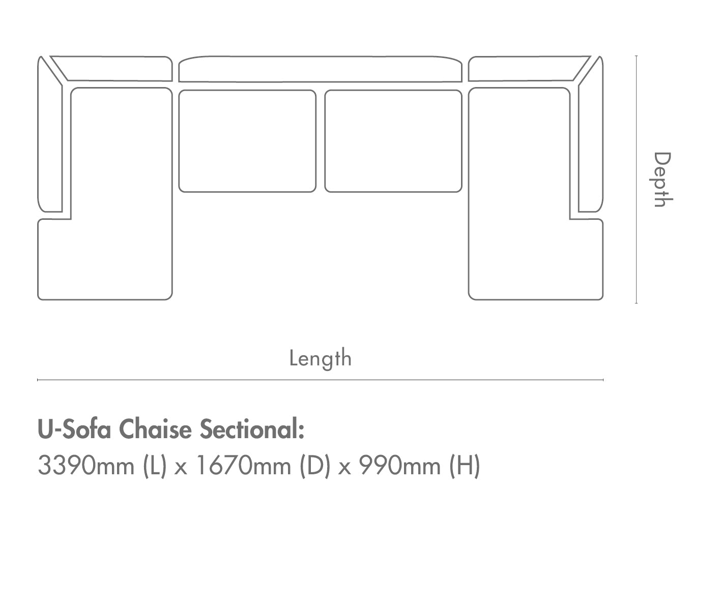 Measurement chart for Stanford Leather U-Chaise