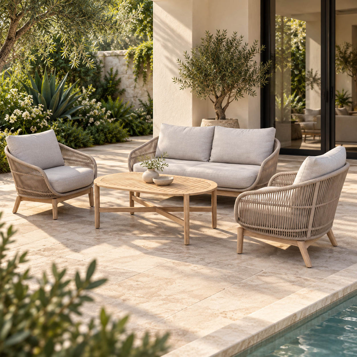 Solis Outdoor White Washed Oak Frame - Dessert Taupe