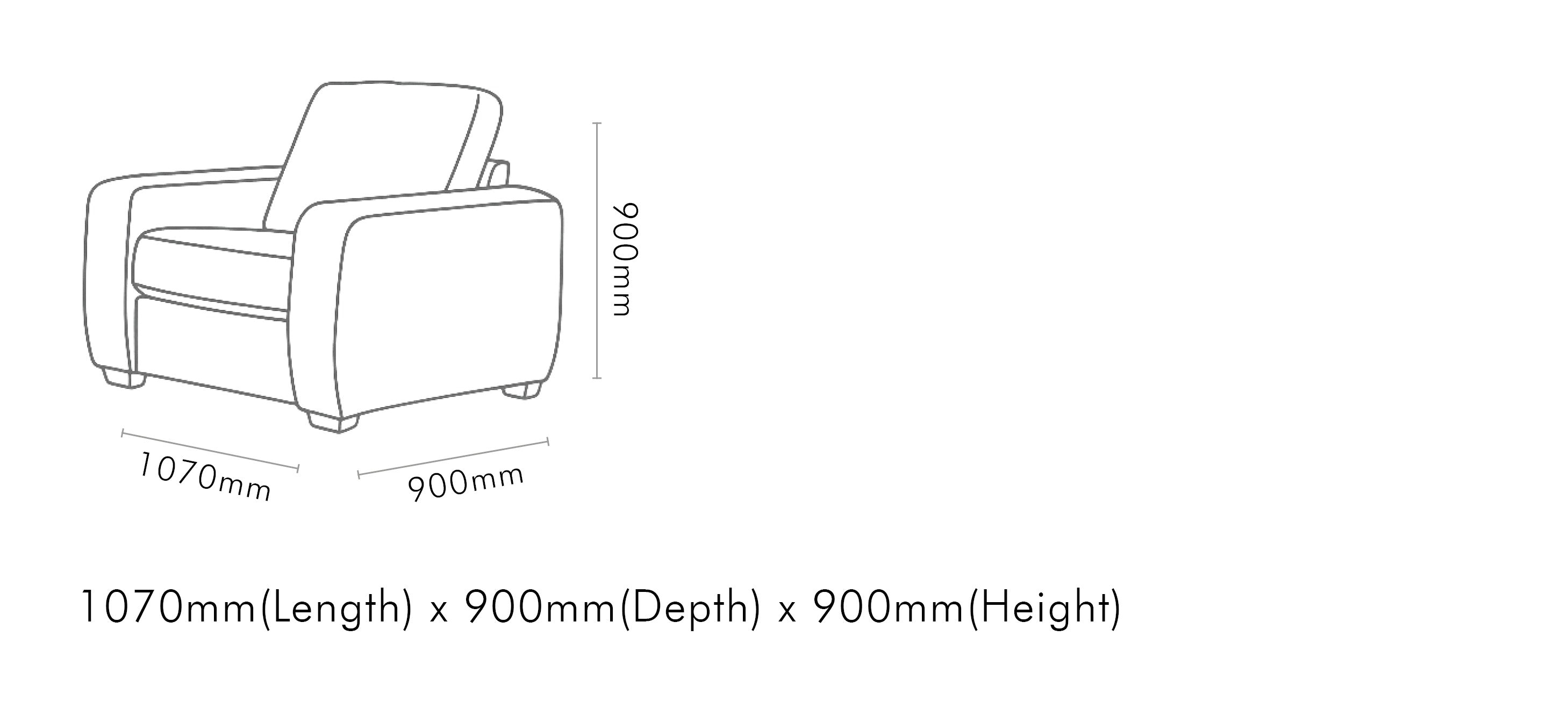 Measurement chart for Stanford 1 Seater Fabric Sofa