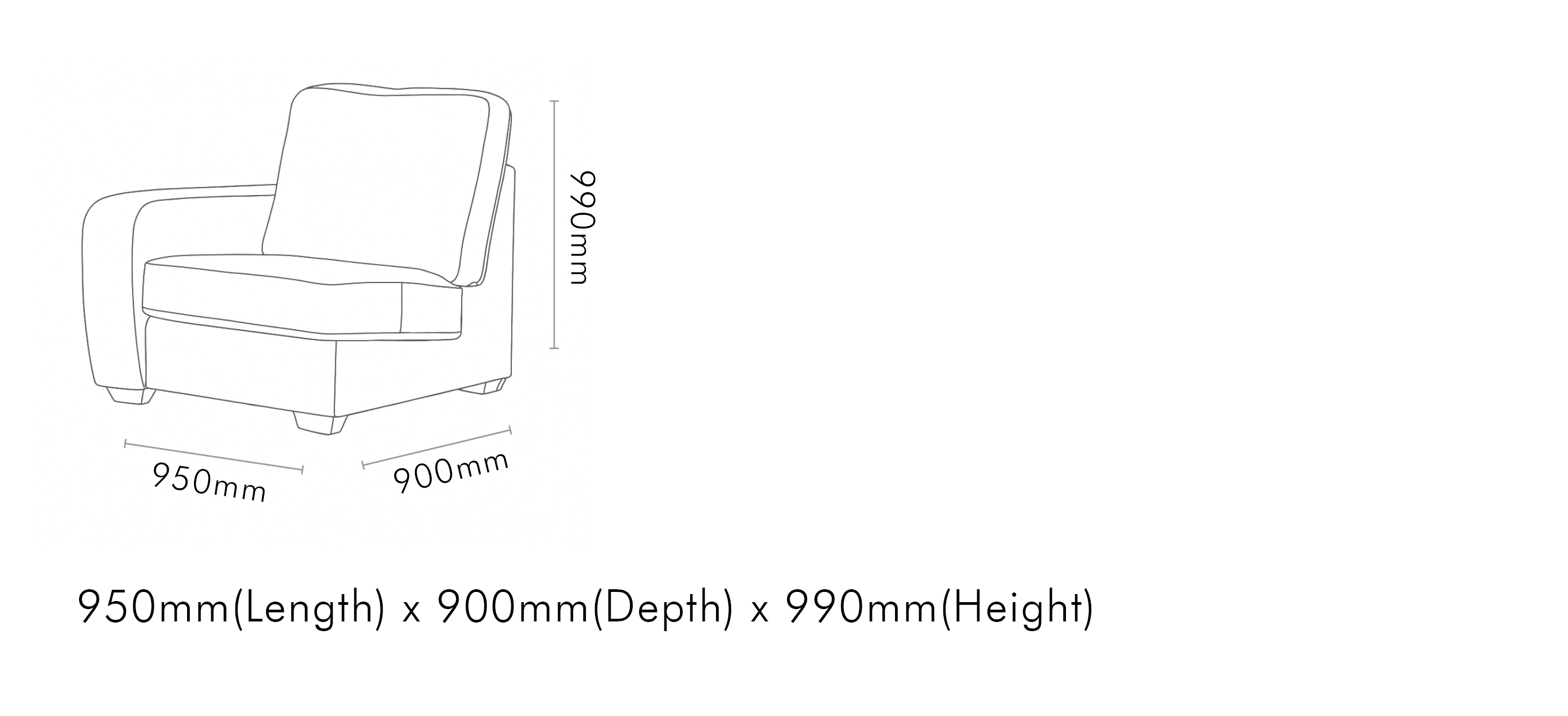 Measurement chart for Stanford 1 seater