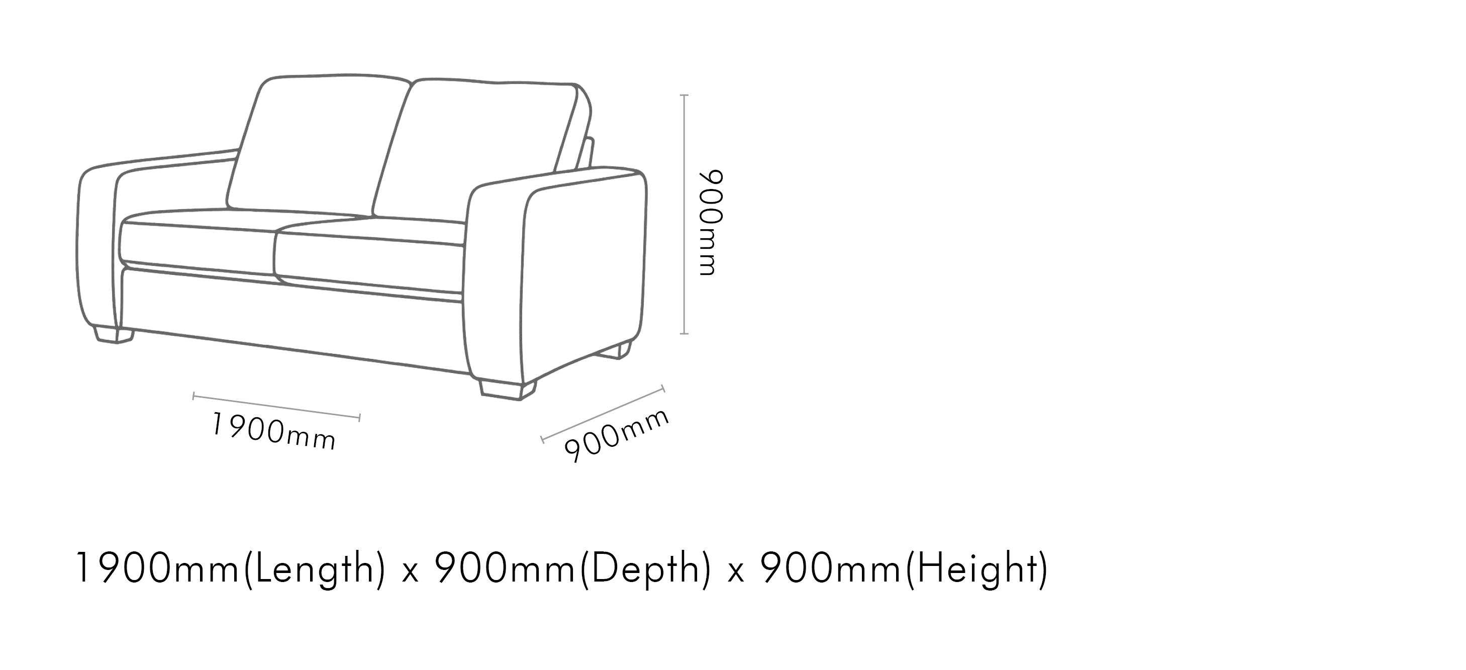 Measurement chart for Stanford 2 Seater Leather Sofa