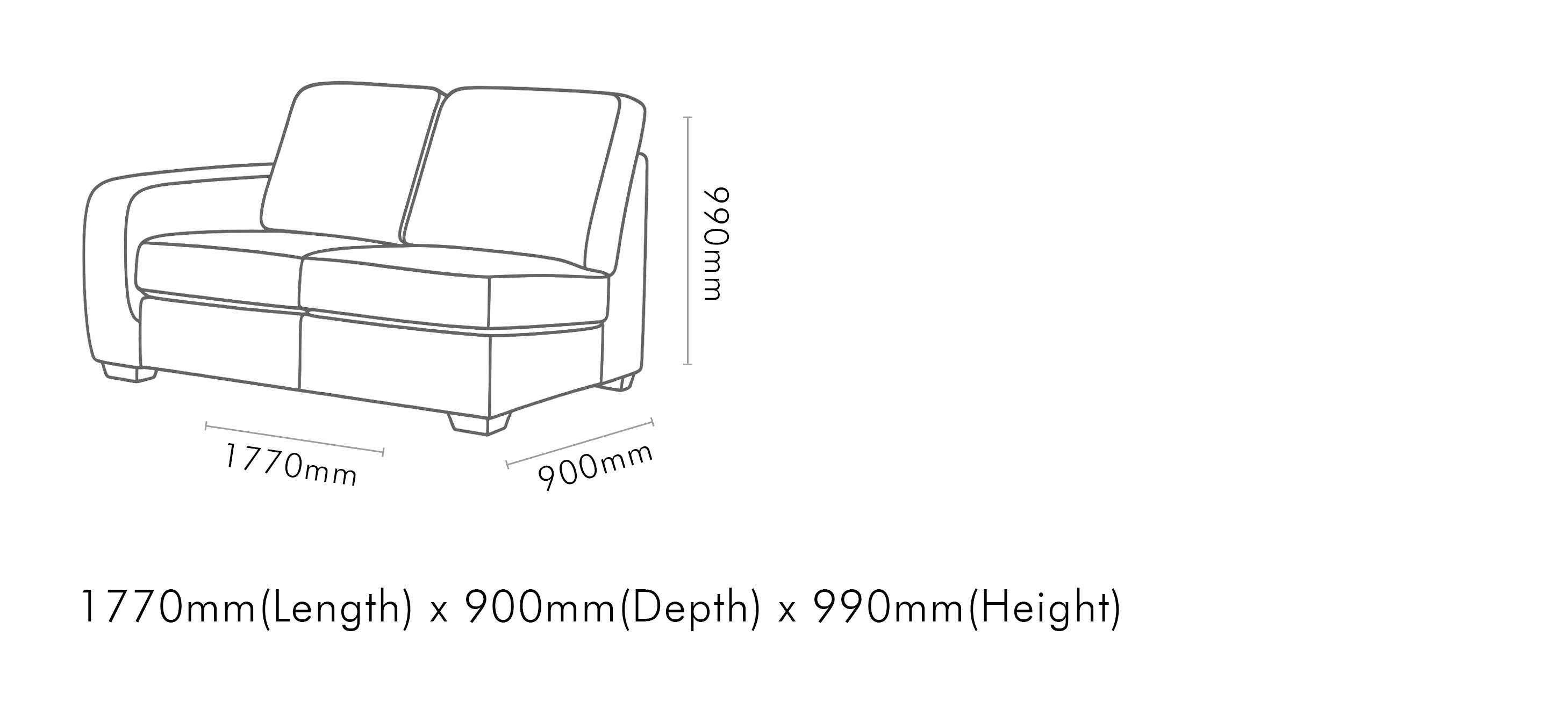 Measurement chart for Stanford Leather 2 Seater RHF