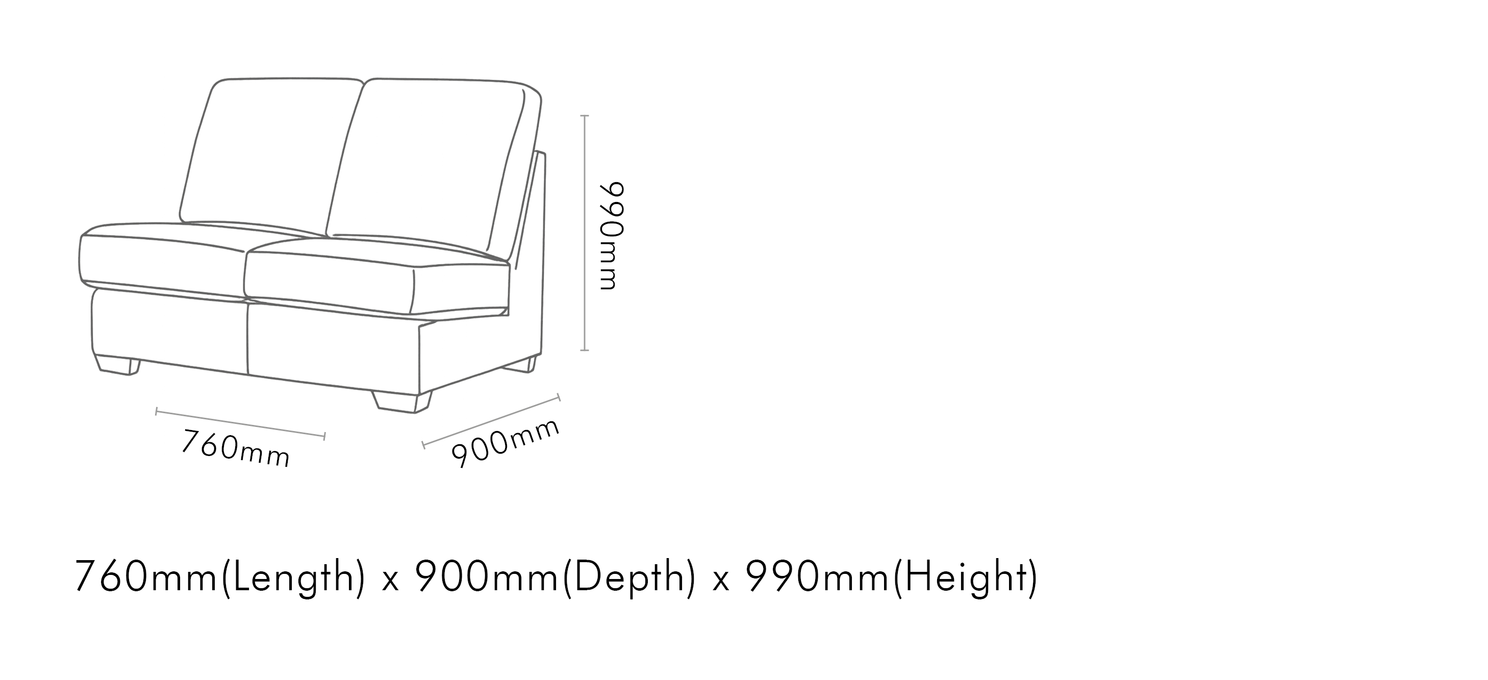 Measurement chart for Stanford Leather Armless 2 Seater