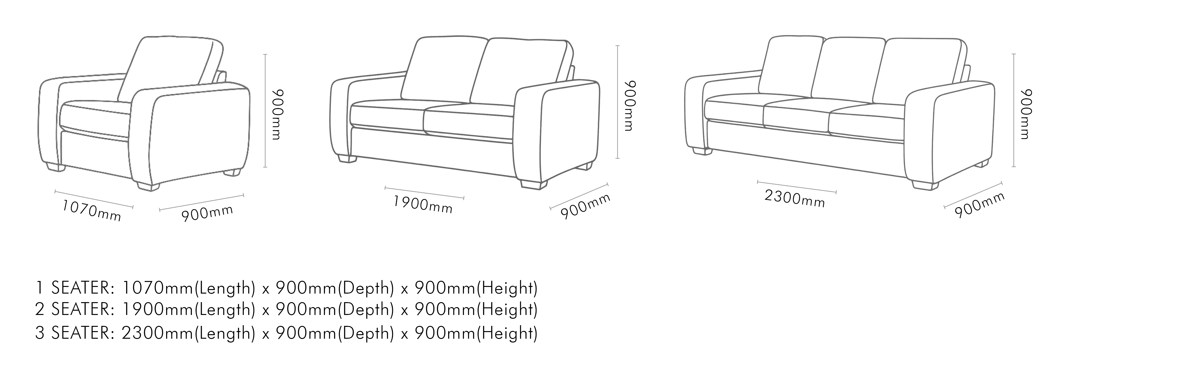 Measurement chart for Stanford 3+2+1 Leather Sofa Suite