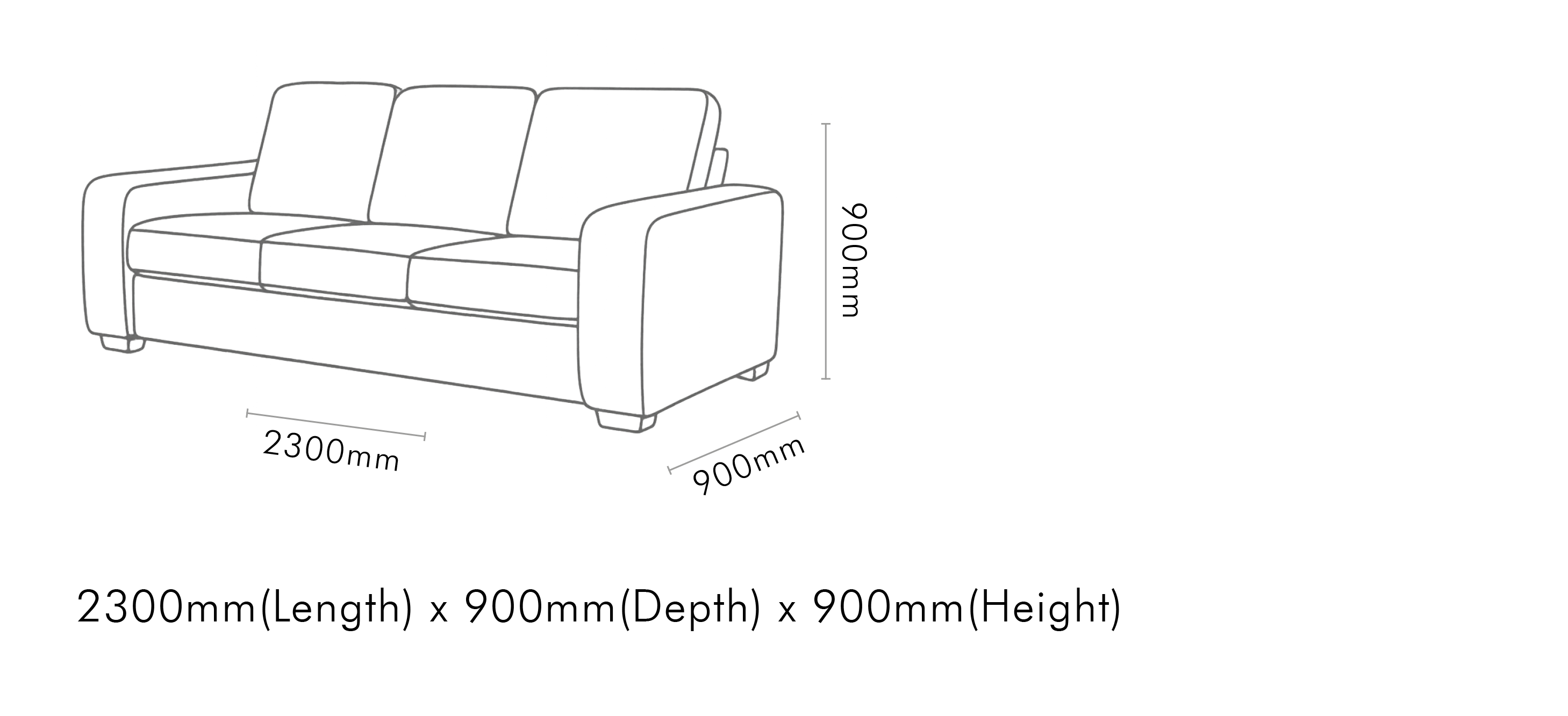 Measurement chart for Stanford 3 Seater Leather Sofa