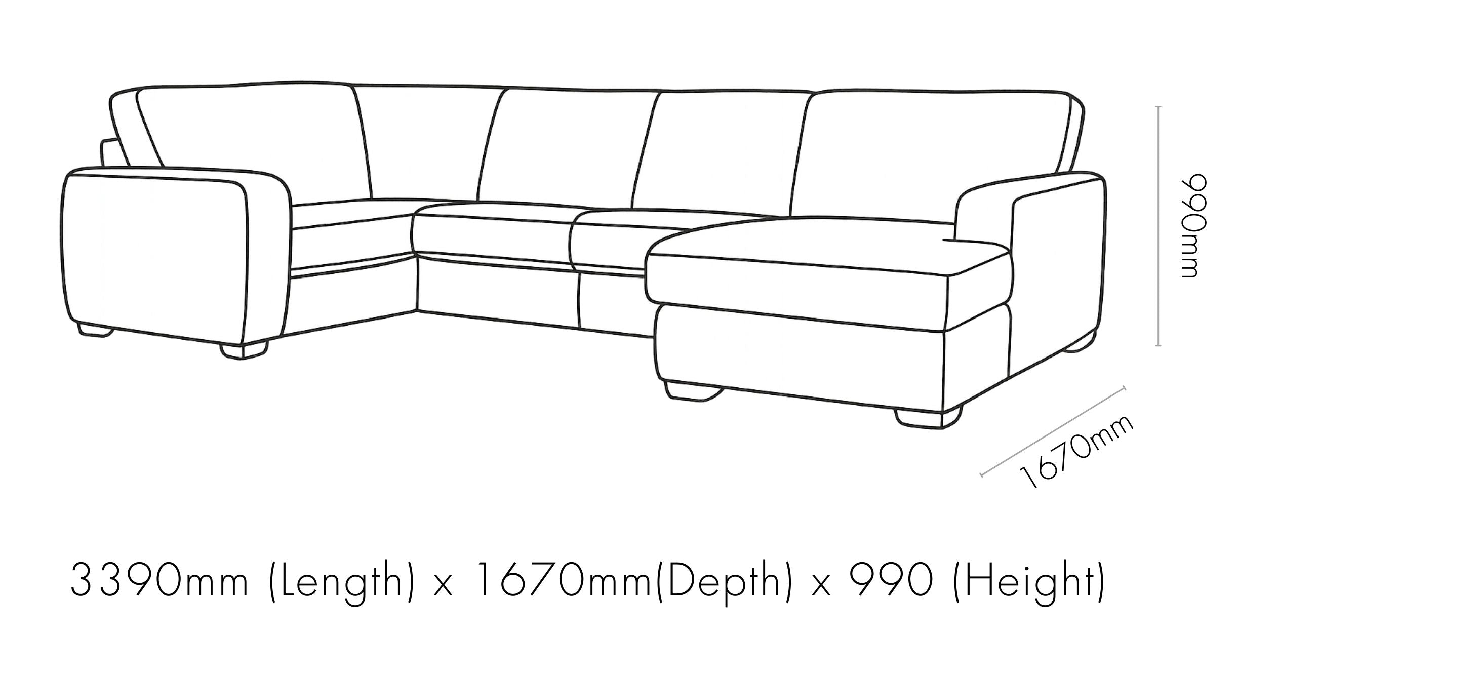Measurement chart for Stanford Leather U-Sofa Chaise - RHF