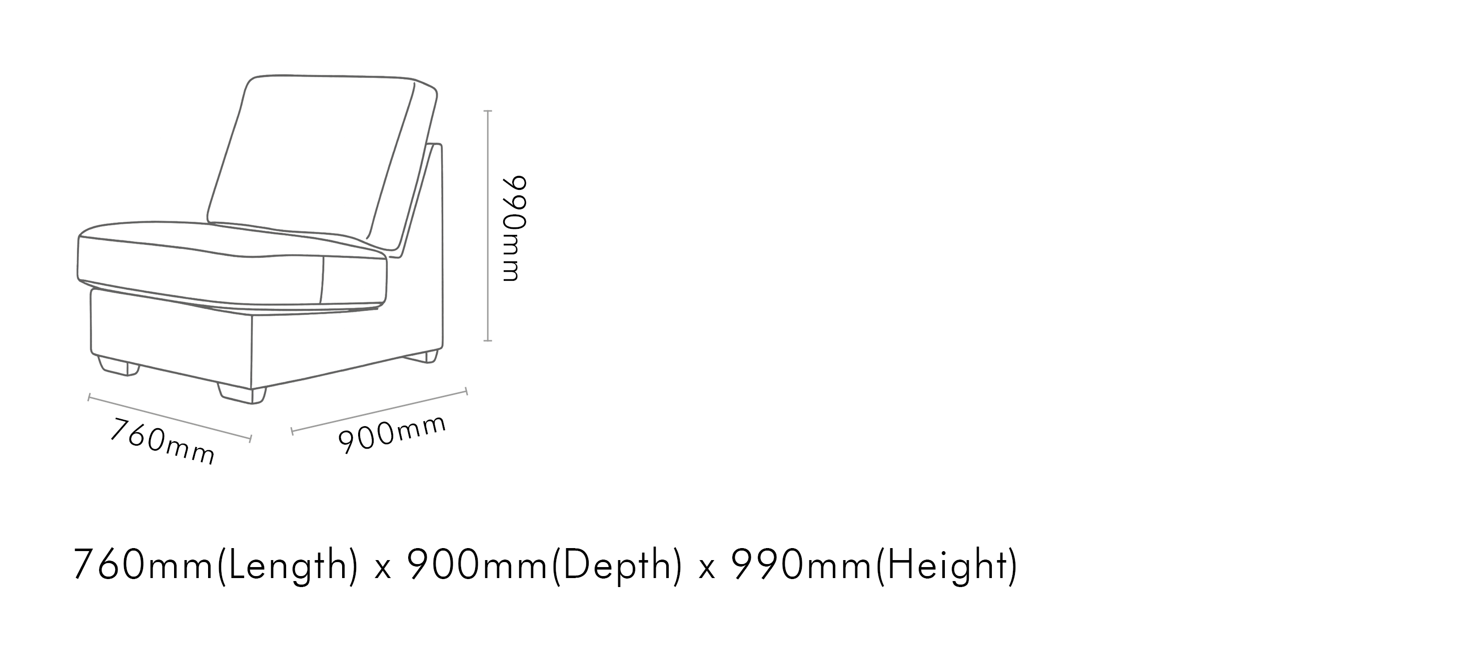 Measurement chart for Stanford Fabric Armless Chair