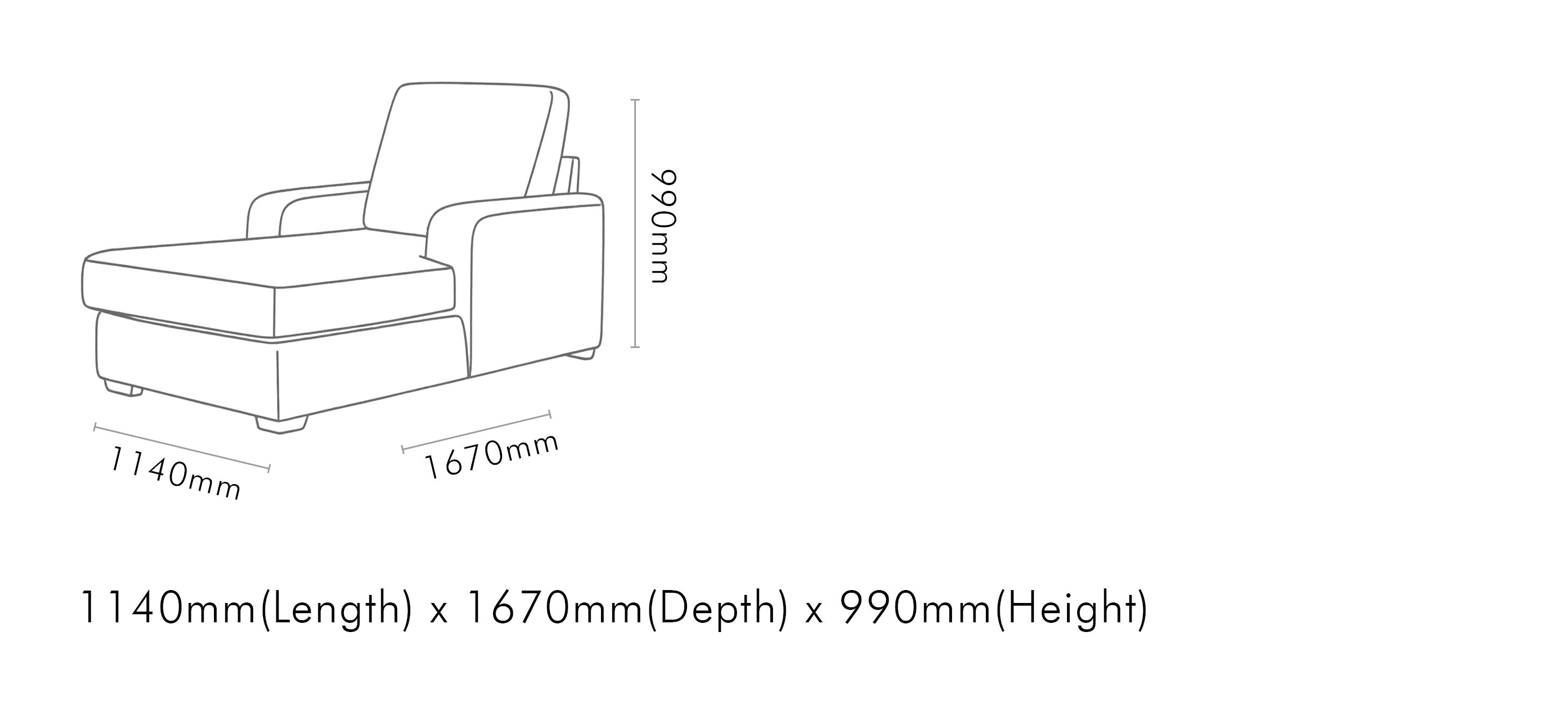 Measurement chart for Stanford Leather 2 Arm Chaise