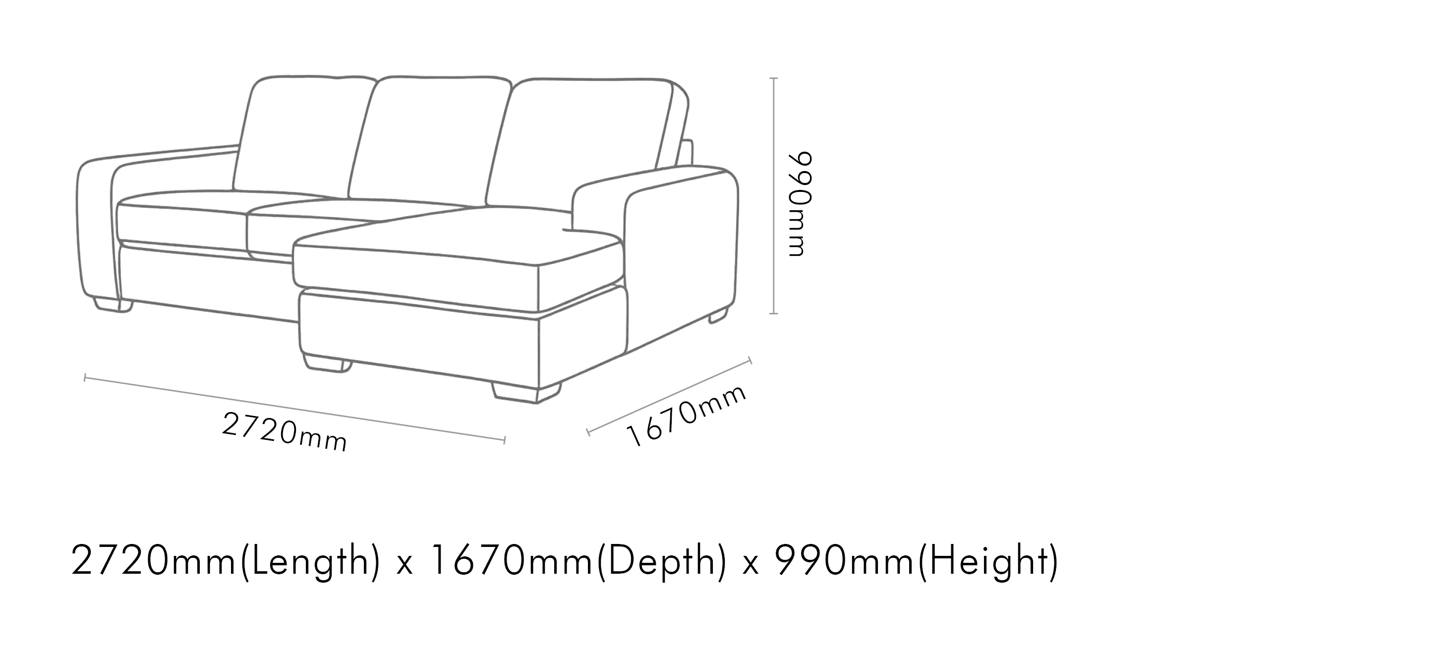 Measurement chart for Stanford Leather Sofa Chaise - RHF