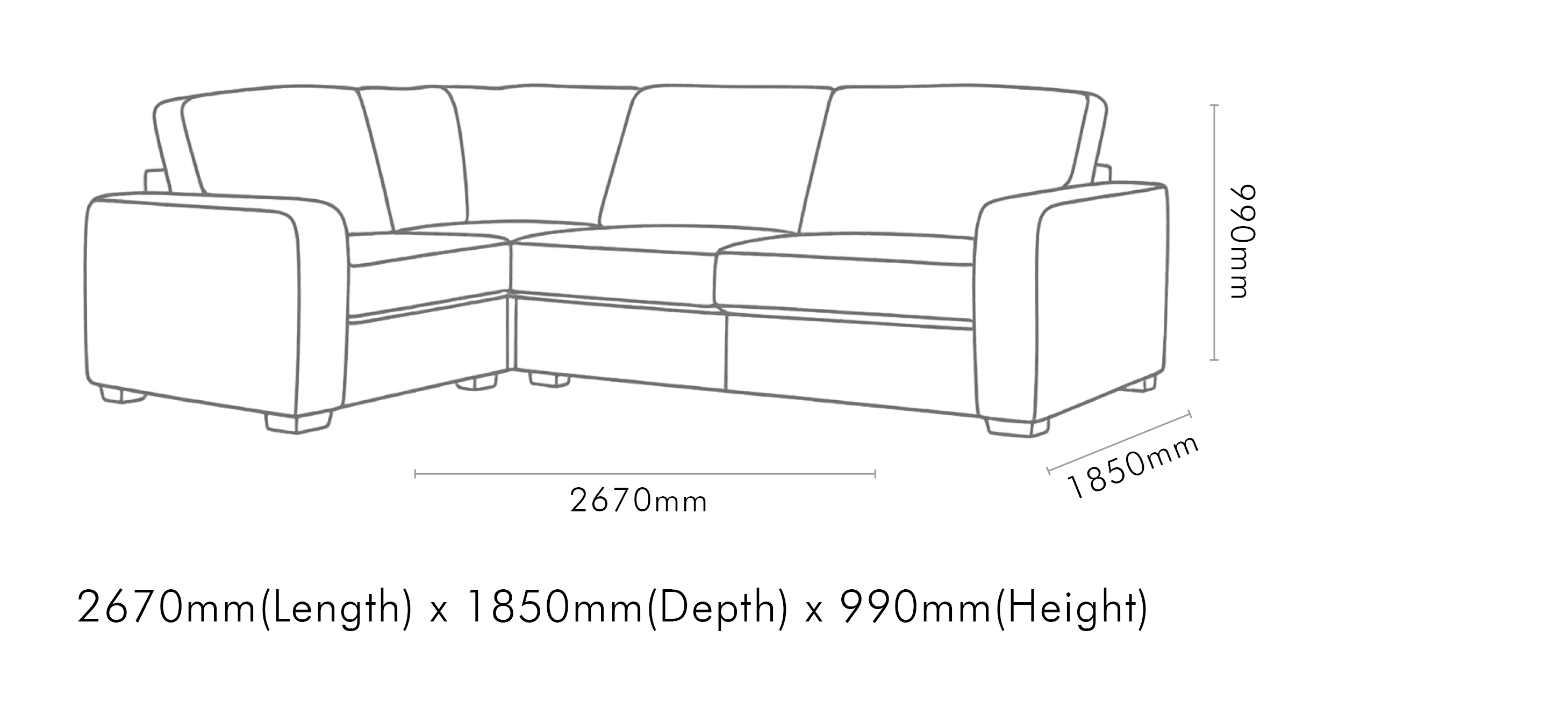 Measurement chart for Stanford Leather L-Sectional 4 Seater - LHF