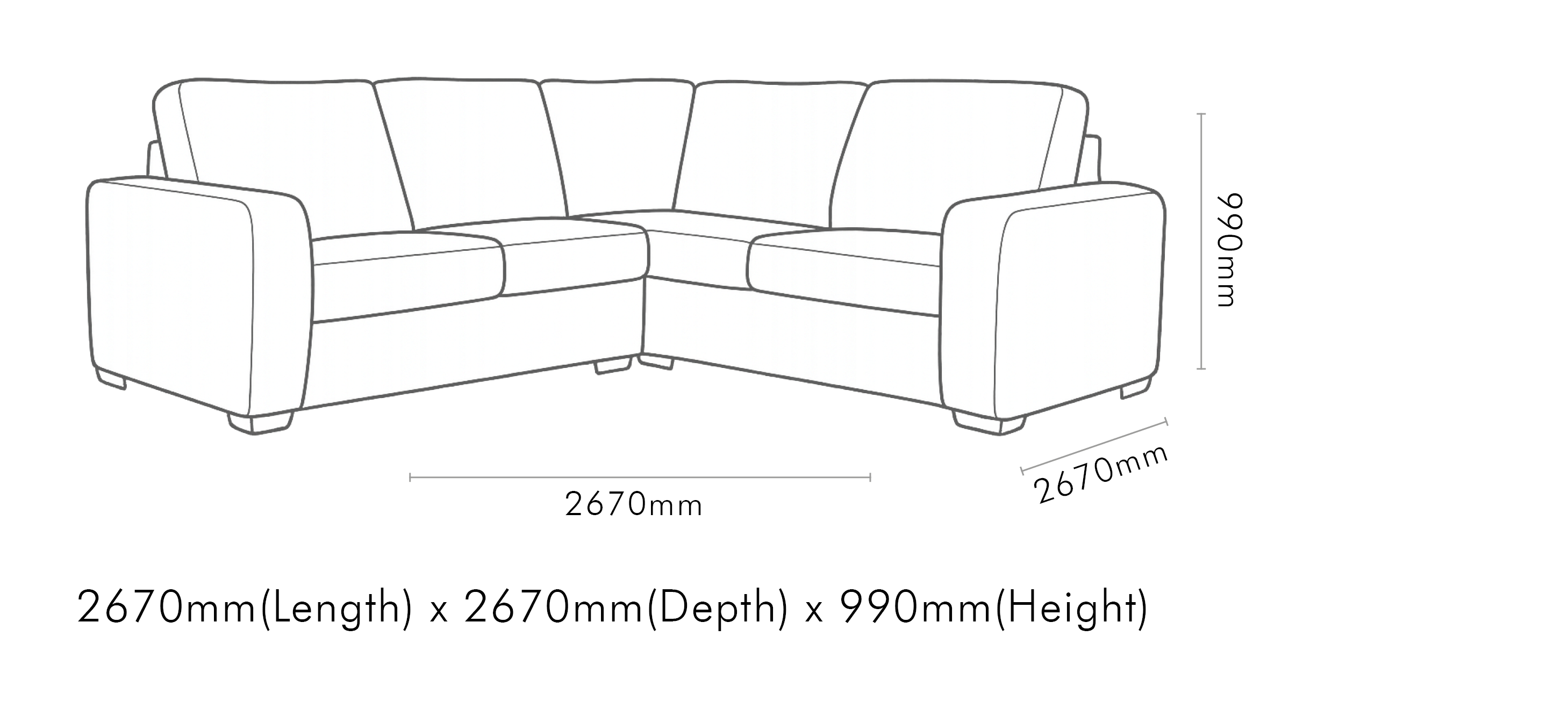 Measurement chart for Stanford Fabric L-Sectional 5 Seater