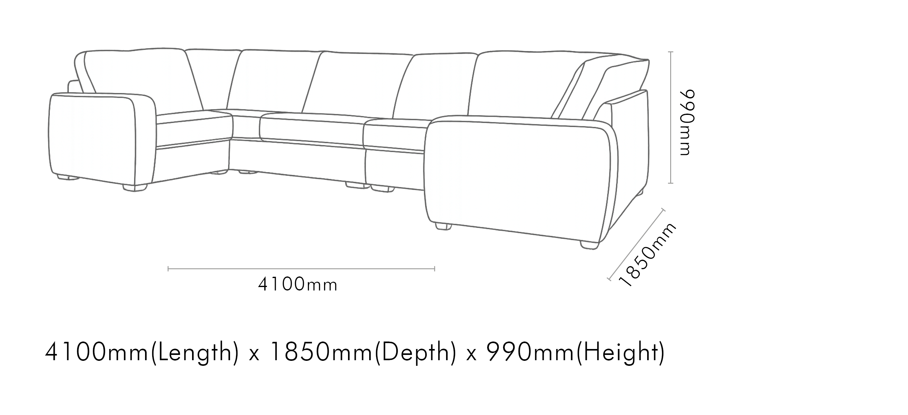 Measurement chart for Stanford Leather Modular U-Sofa