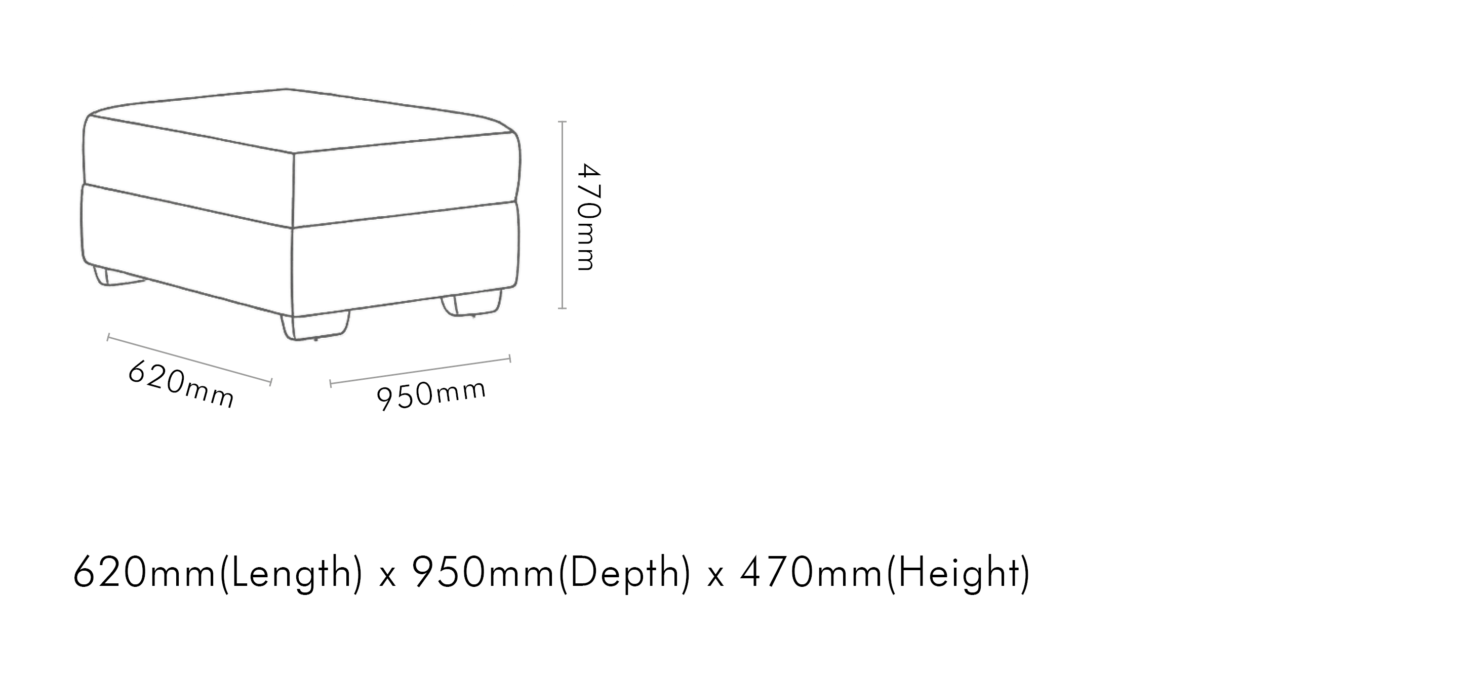 Measurement chart for Stanford Fabric Ottoman