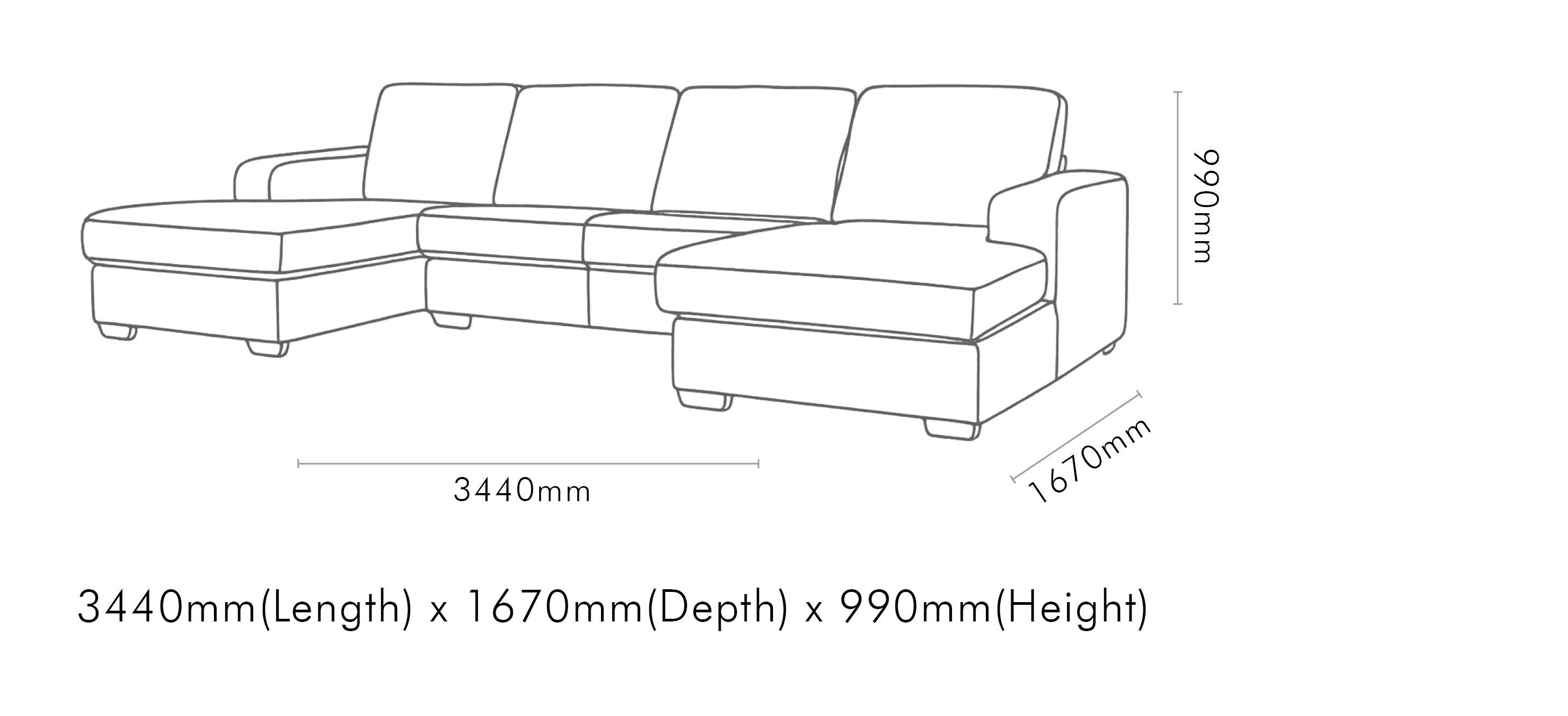 Measurement chart for Stanford Fabric U-Chaise