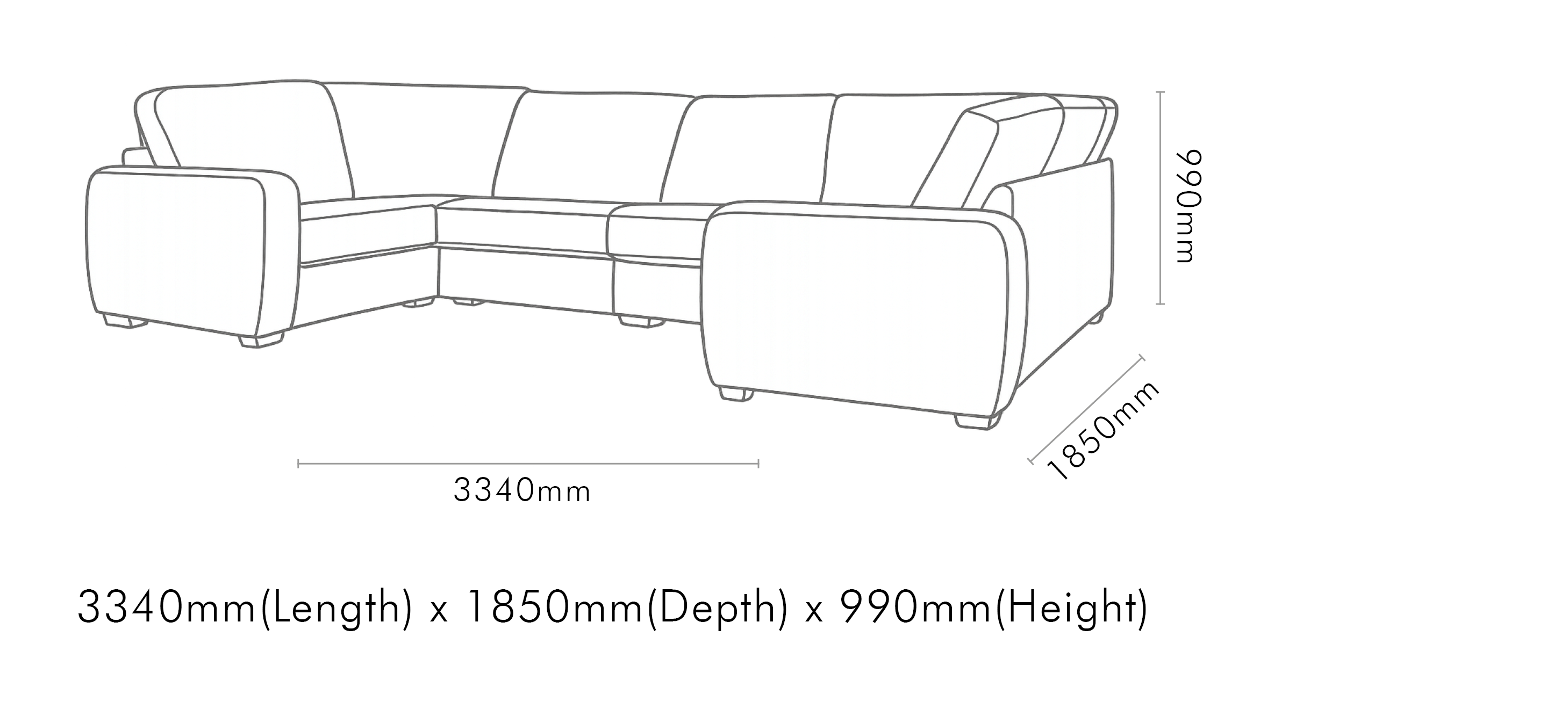 Measurement chart for Stanford Leather U-Sofa