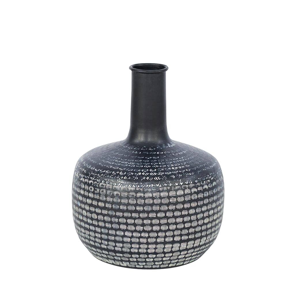 Suri Carved Vase - Medium Vase Leather Gallery 23 x 30cm Black 