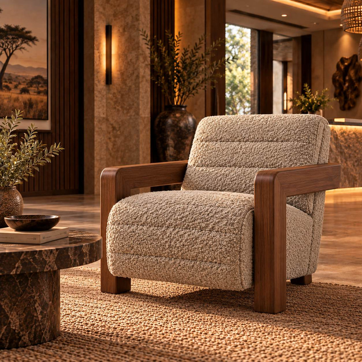 Tenor Fabric Armchair - Stone Beige