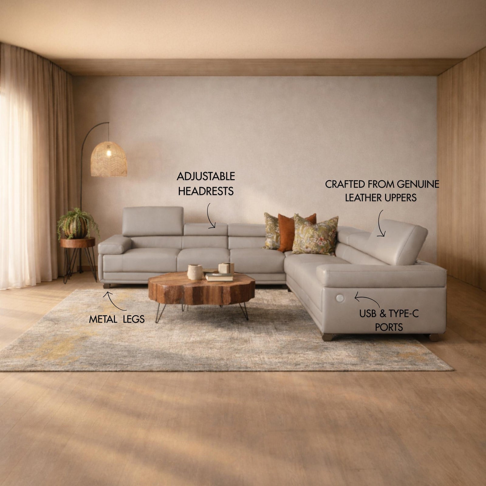 Tobago Leather L-Sectional Leather Sectional Leather Gallery Grey