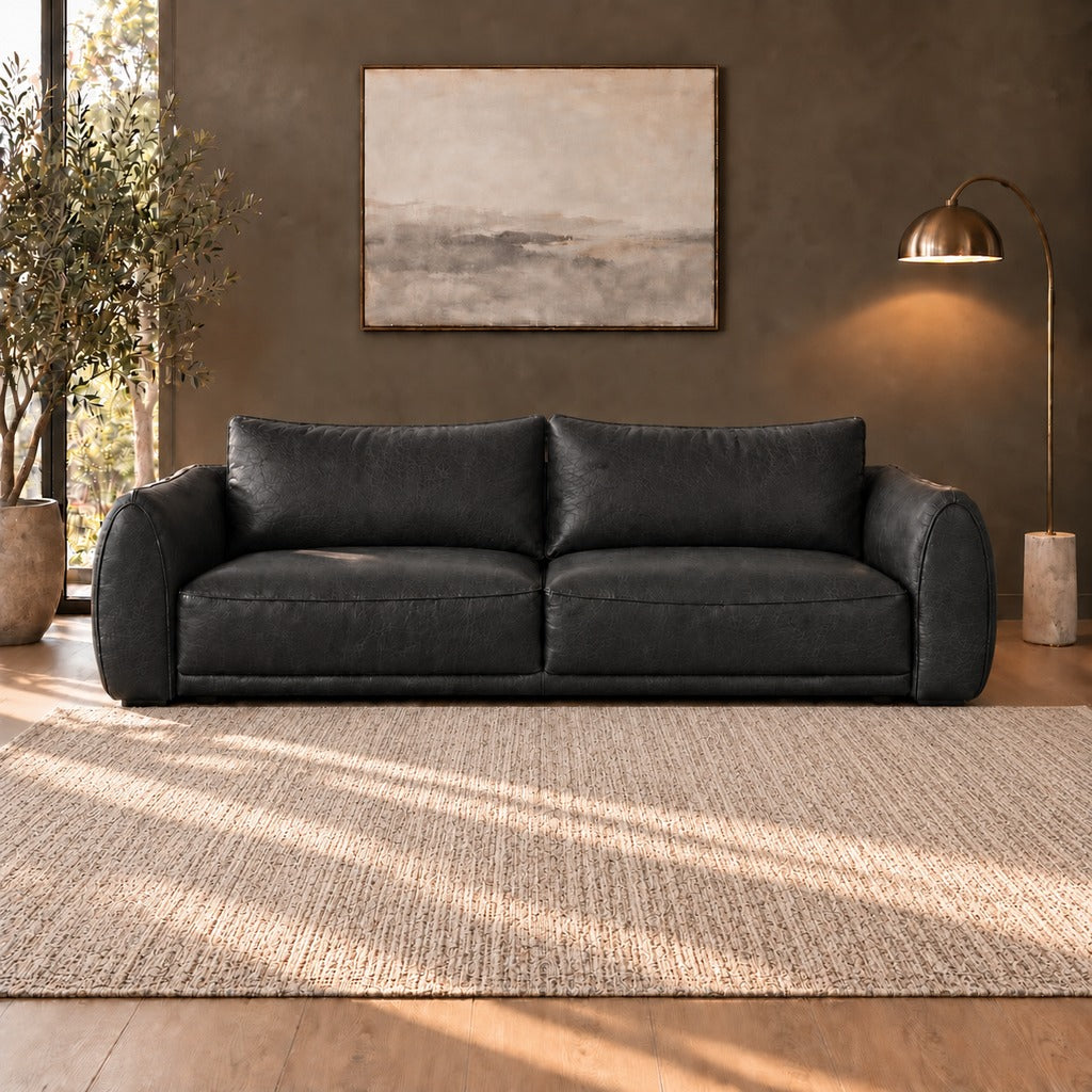 Valen Leather Couch - Onyx Black